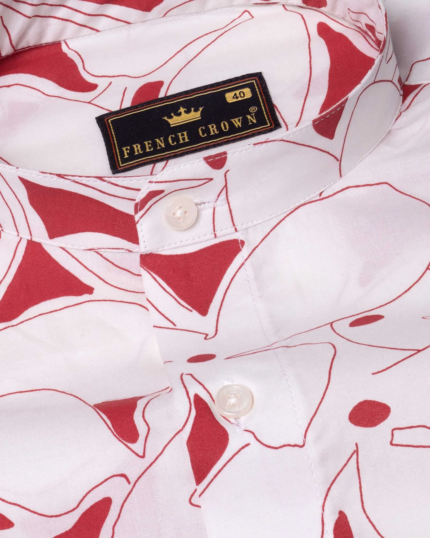 off White with red Quirky flowers Printed Premium Cotton Shirt sold by French Crown product image thumbnail 4