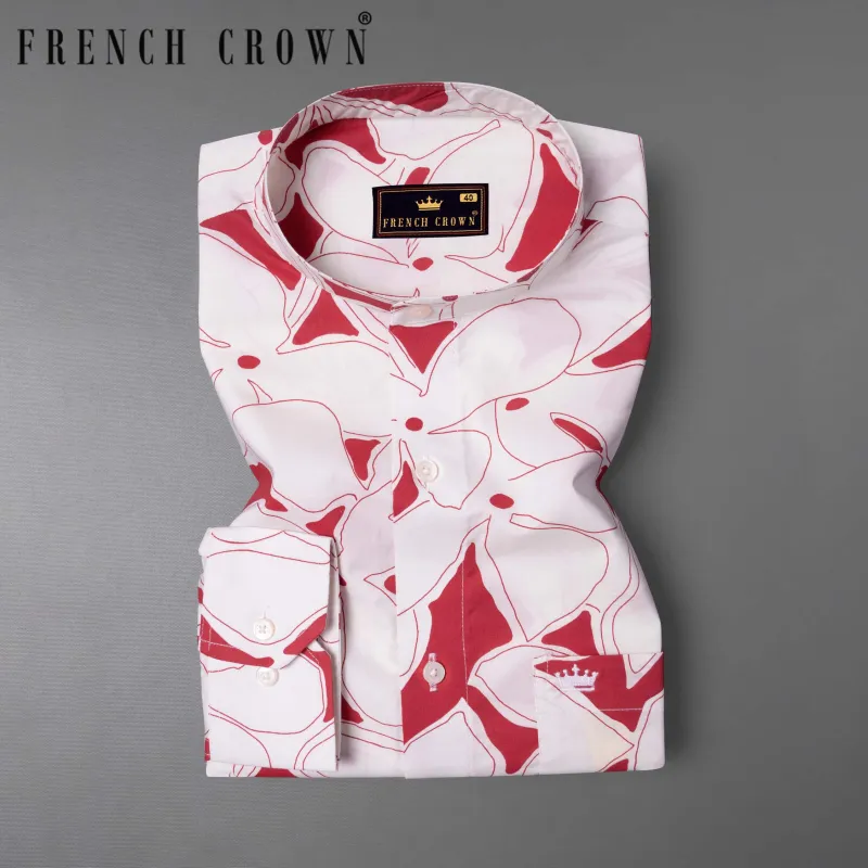 off White with red Quirky flowers Printed Premium Cotton Shirt sold by French Crown