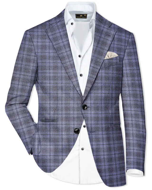 Ironside and Casper Gray Plaid Wool Rich Single Breasted Blazer sold by French Crown