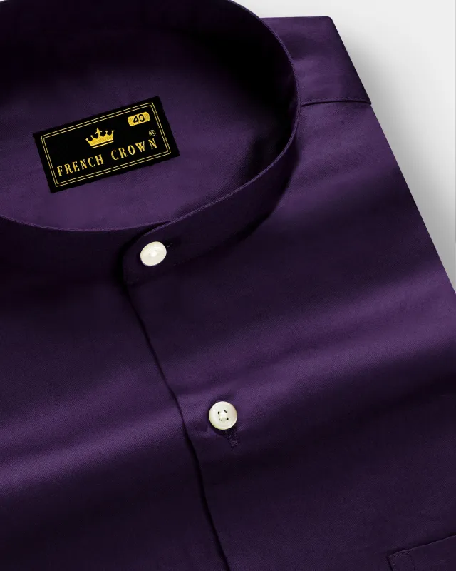Violet-Grape Purple Subtle Sheen Super Soft Premium Cotton Dress Mandarin Shirt sold by French Crown