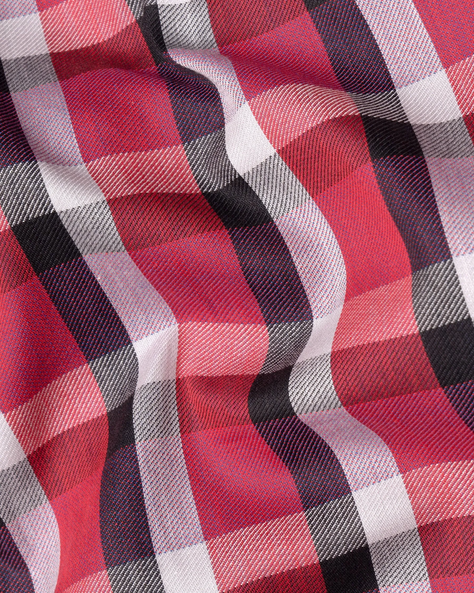 Pink with black Twill Subtle Plaid Premium Cotton Shirt sold by French Crown product image thumbnail 2
