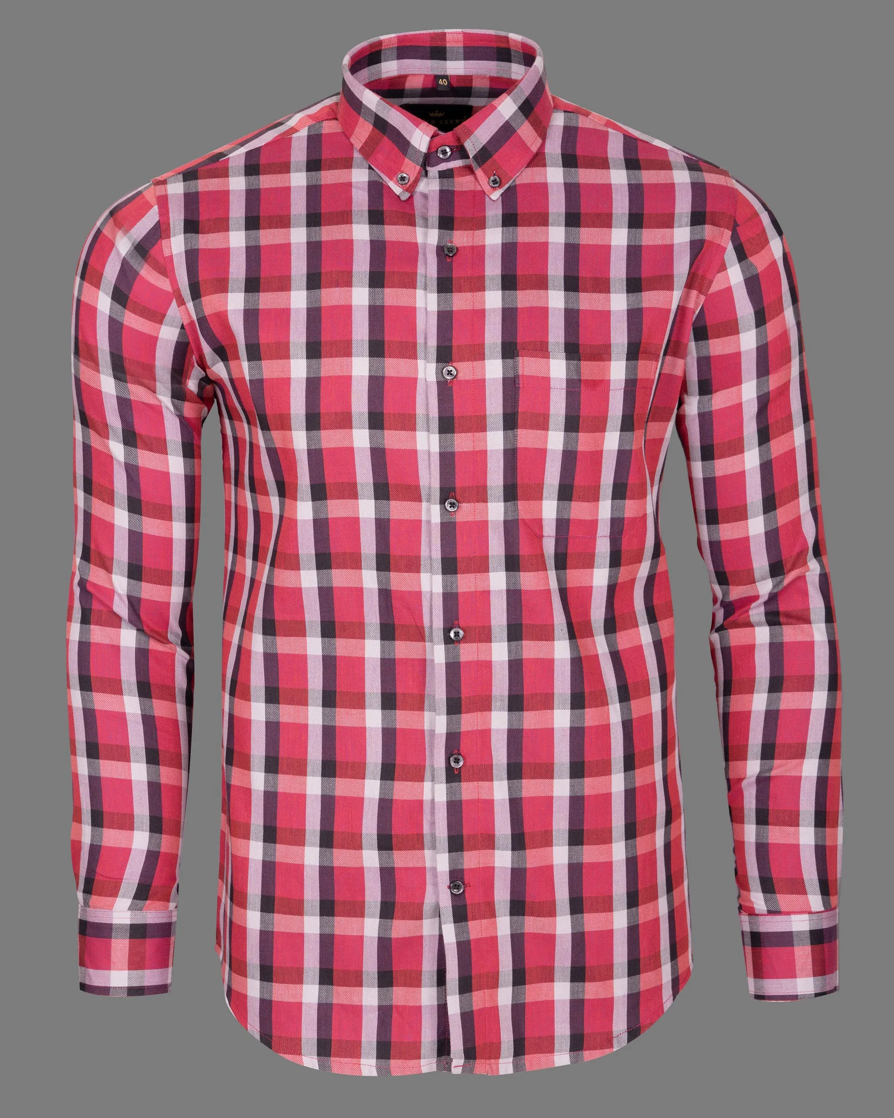 Pink with black Twill Subtle Plaid Premium Cotton Shirt sold by French Crown product image thumbnail 5