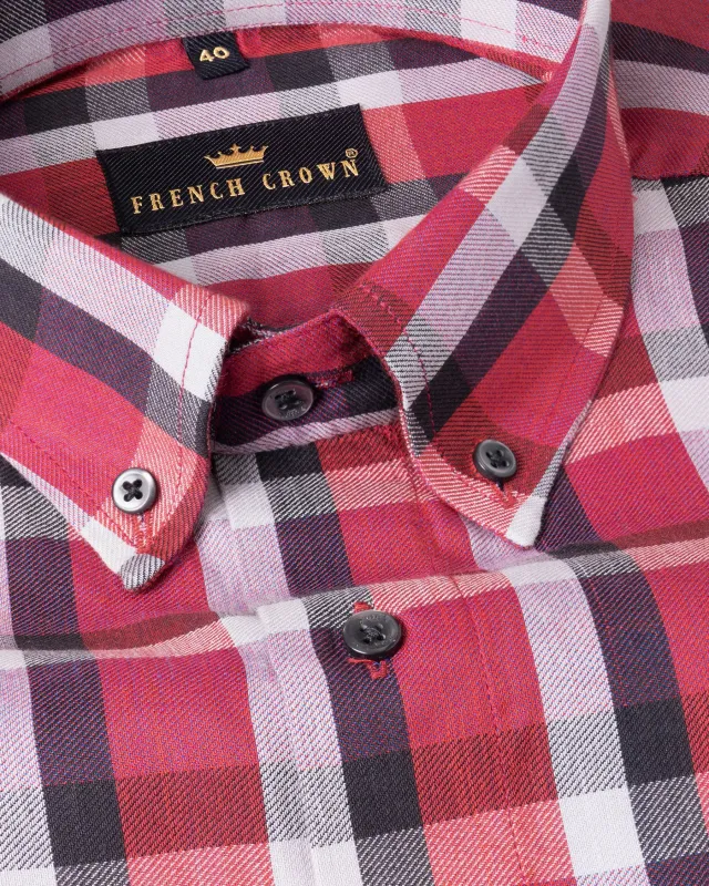 Pink with black Twill Subtle Plaid Premium Cotton Shirt sold by French Crown