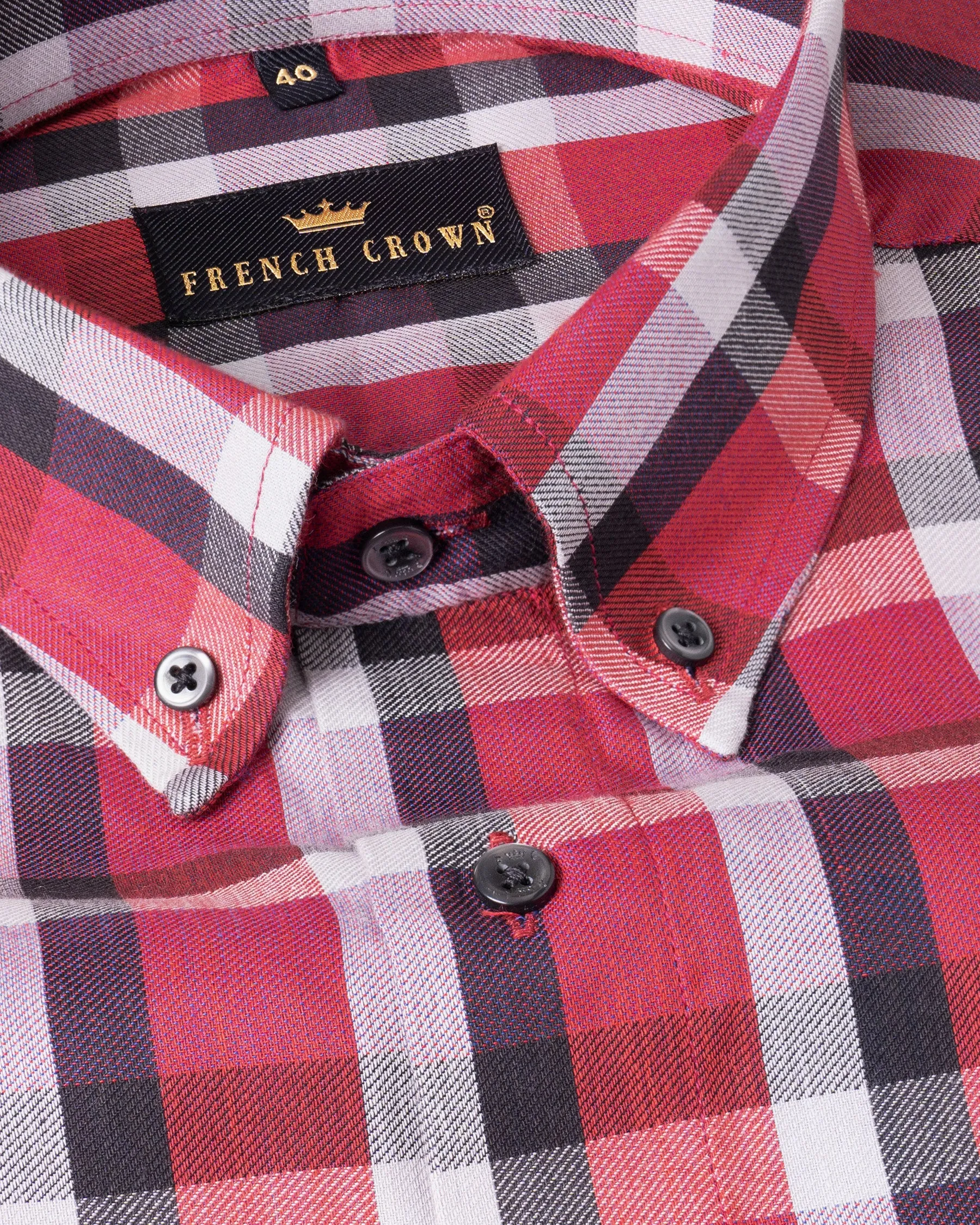 Pink with black Twill Subtle Plaid Premium Cotton Shirt sold by French Crown