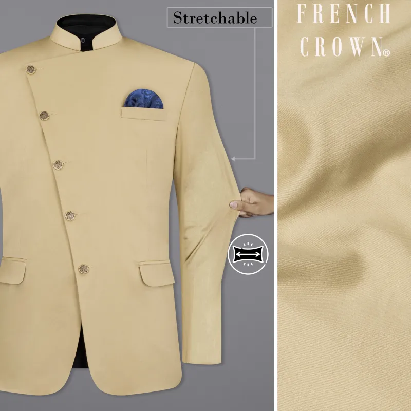 Pavlova Cream Cross Placket Stretchable Premium Cotton Bandhgala traveler Blazer sold by French Crown