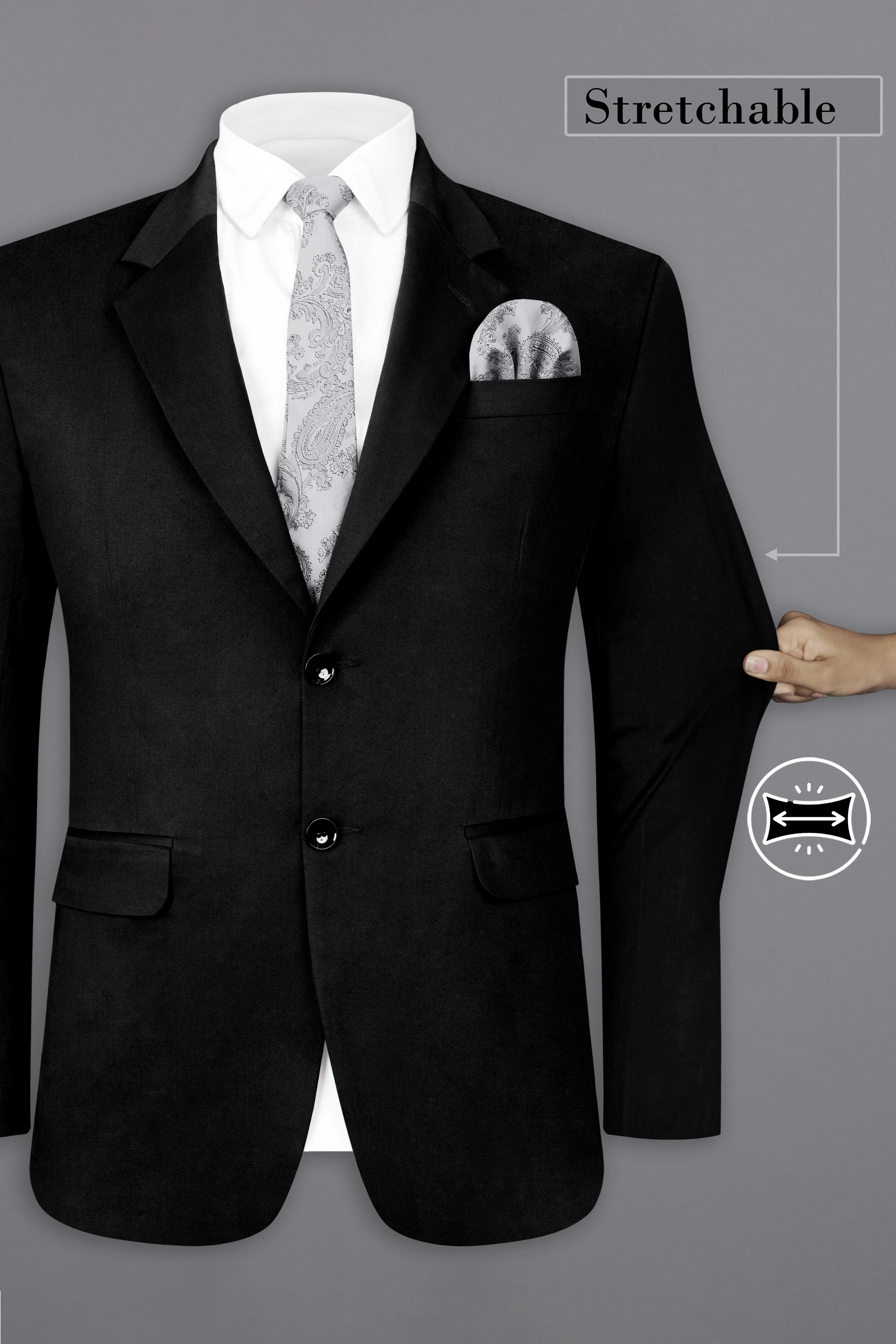 Jade Black Solid Stretchable Premium Cotton traveler Blazer sold by French Crown product image thumbnail 2