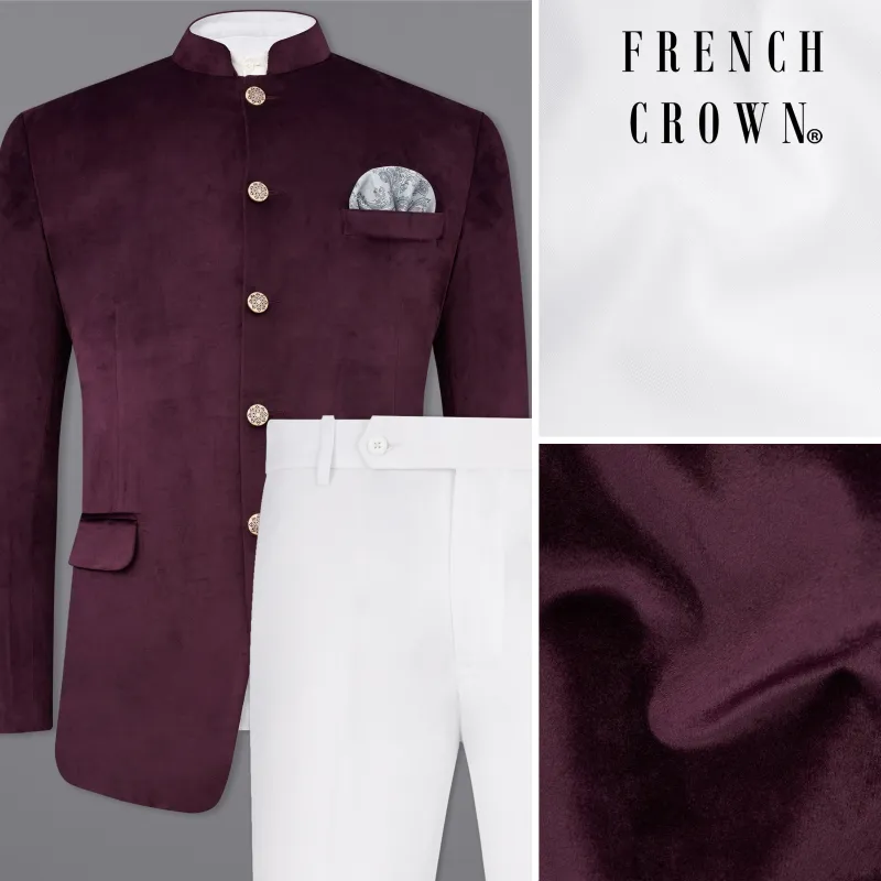 Eclipse Purple Bandhgala Velvet Suit sold by French Crown