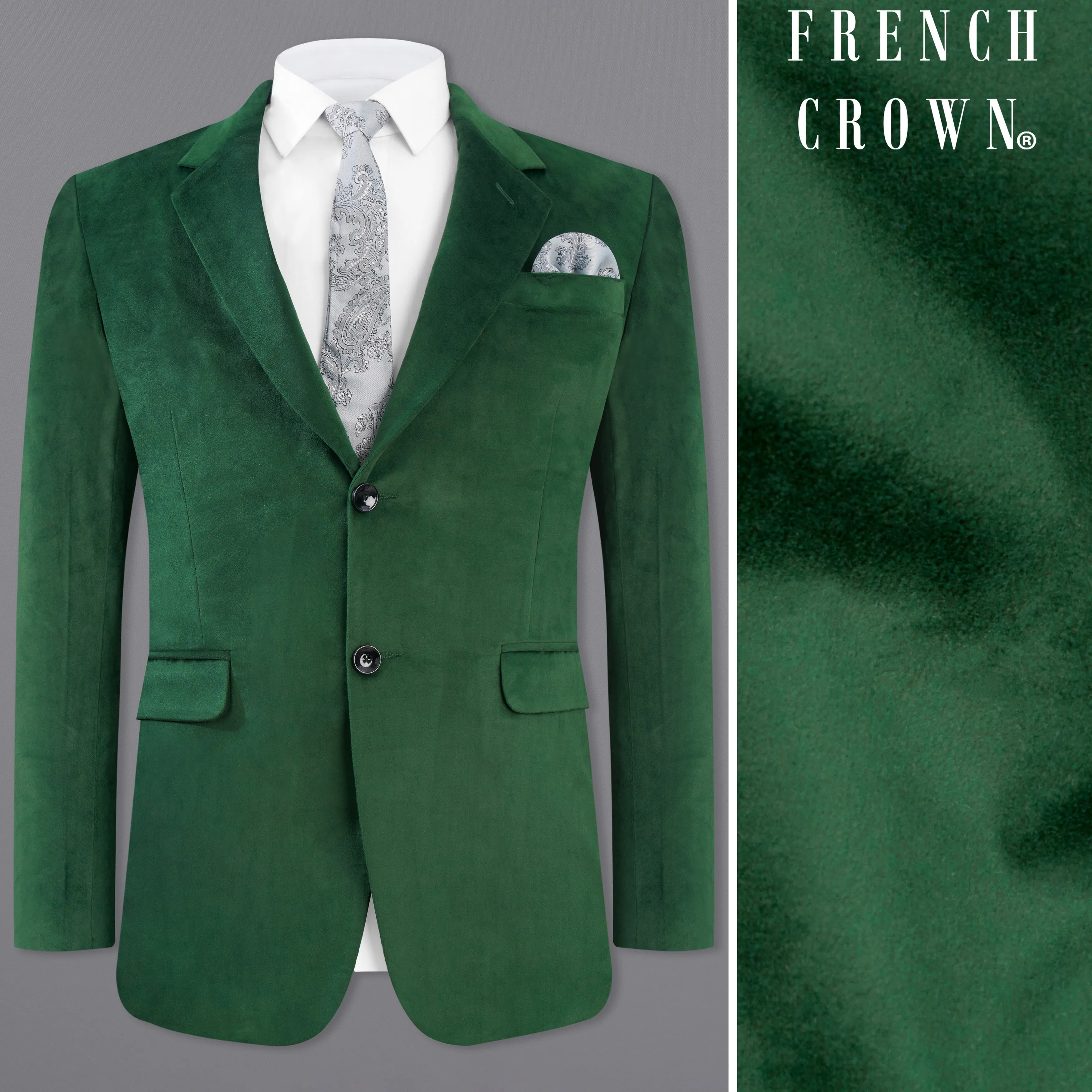 Phthalo Green Single Breasted Velvet Blazer sold by French Crown