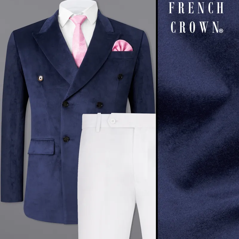 Firefly Blue Double Breasted Velvet Suit made by French Crown