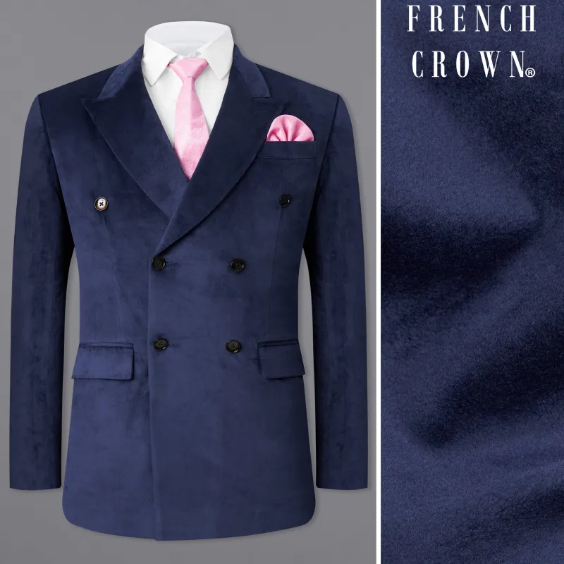 Firefly Blue Double Breasted Velvet Blazer sold by French Crown