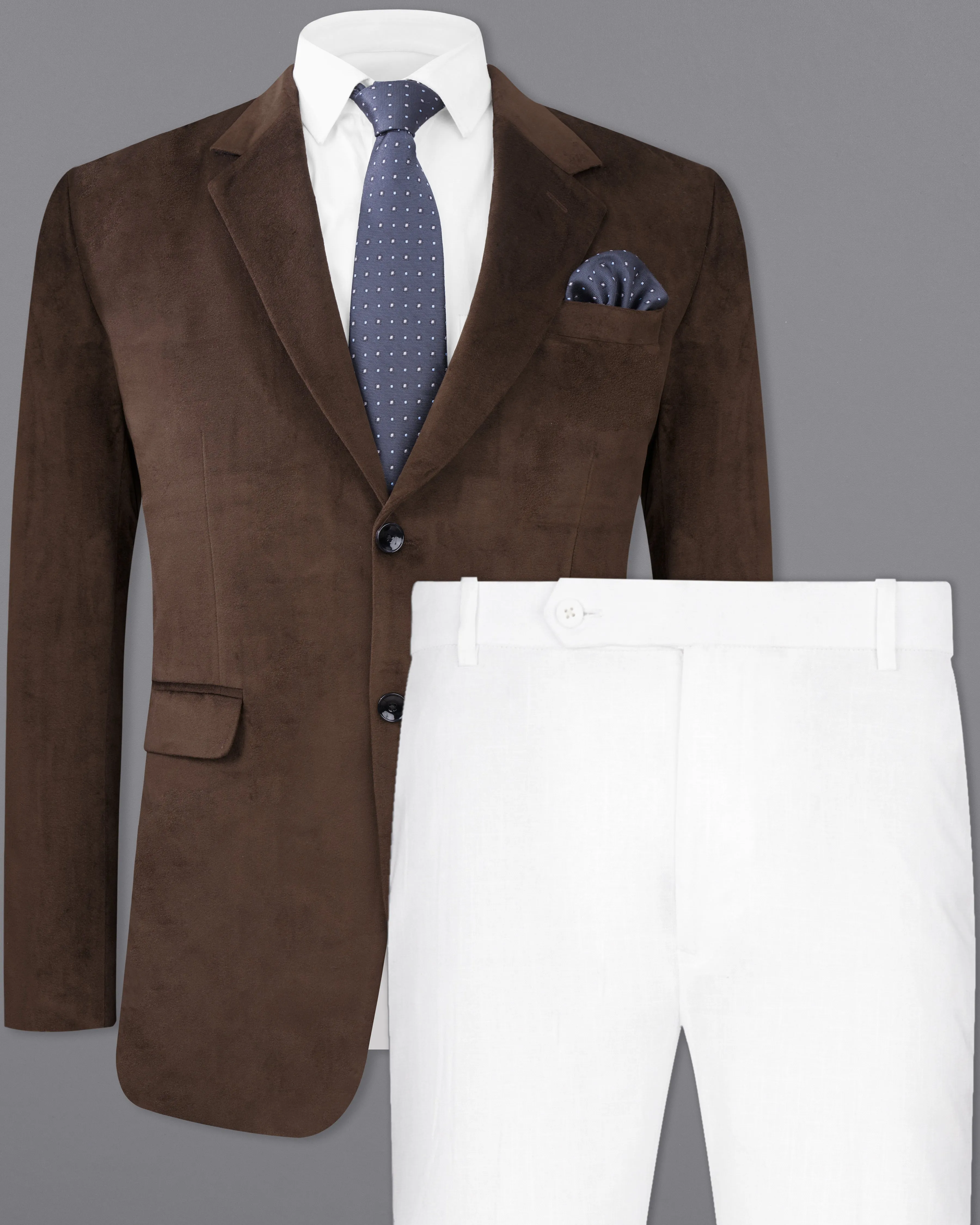 Bistre Brown Single Breasted Velvet Suit sold by French Crown product image thumbnail 2