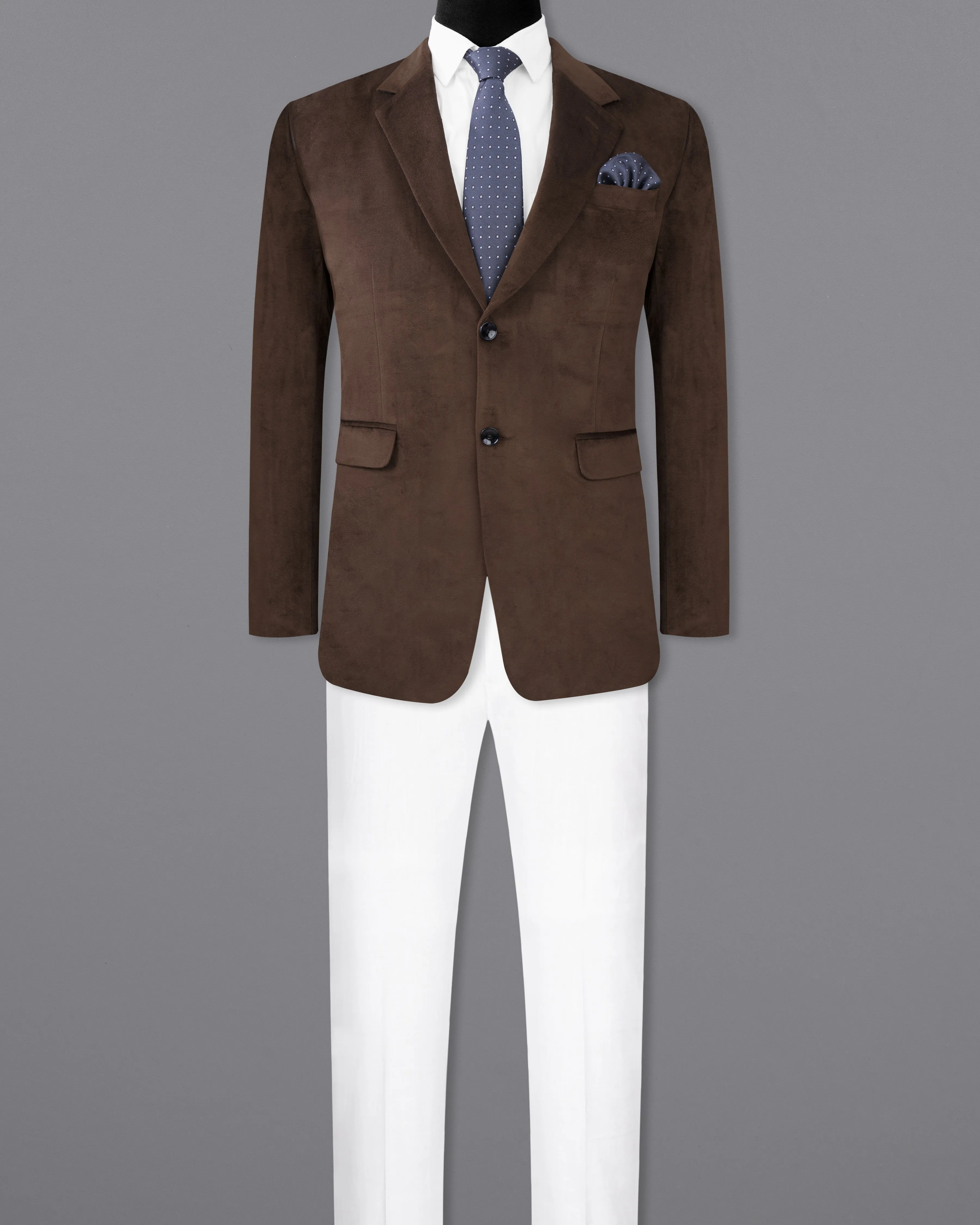 Bistre Brown Single Breasted Velvet Suit sold by French Crown product image thumbnail 4