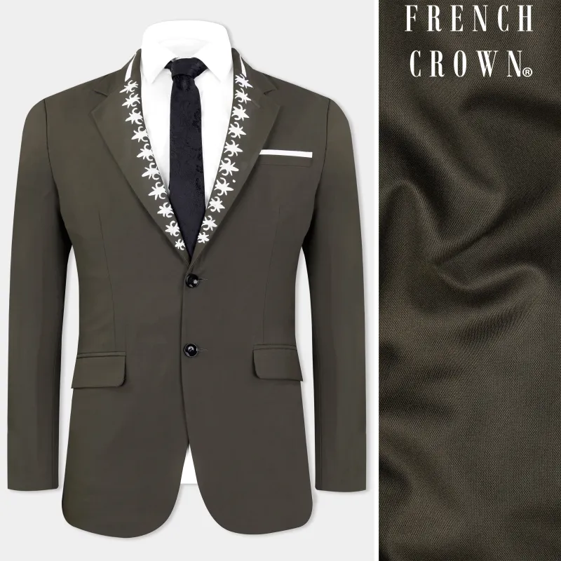 Taupe Brown Hand Painted Wool Rich Hand Painted Designer Blazer sold by French Crown