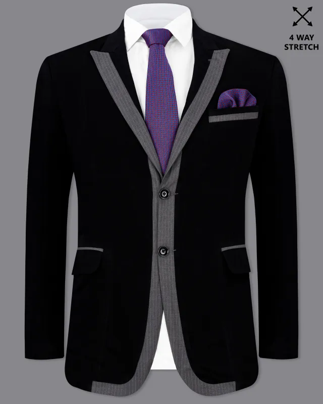 Noirex-Korean Black ( The Best Black We Have ) with Gray 4-Way Stretch Wrinkle-Free Single Breasted Designer Blazer sold by French Crown