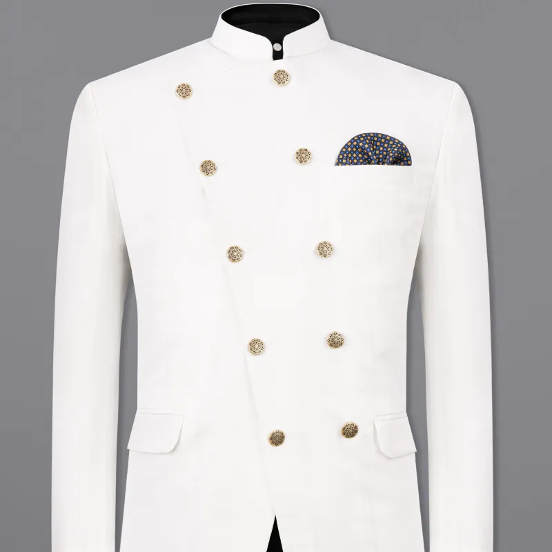 Bright White Cross Placket Premium Cotton Bandhgala Blazer sold by French Crown