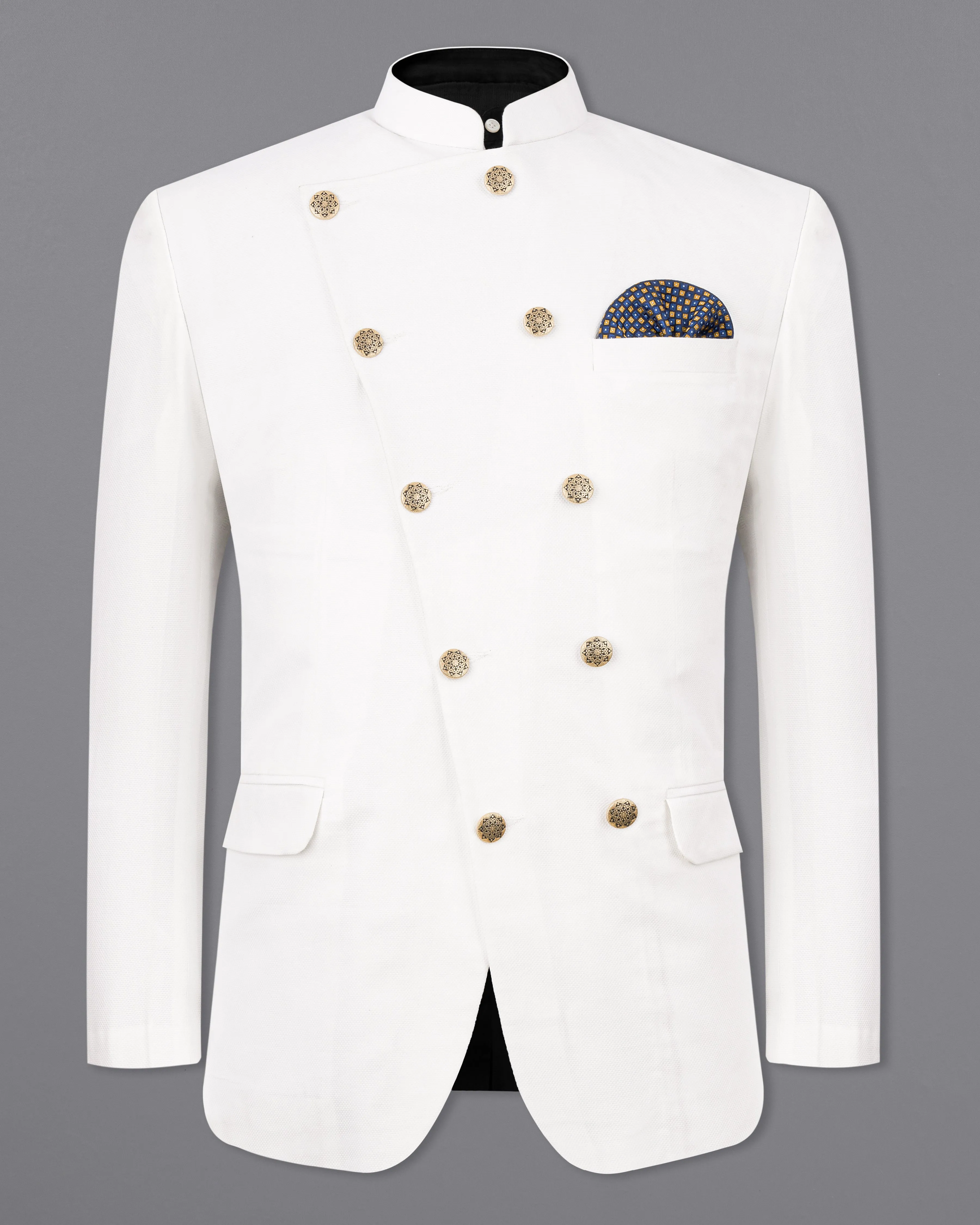 Bright White Cross Placket Premium Cotton Bandhgala Blazer sold by French Crown product image thumbnail 2