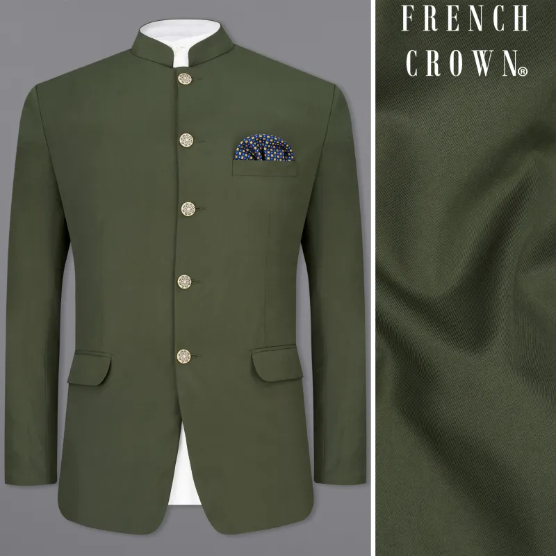 Twill Green Bandhgala Blazer sold by French Crown