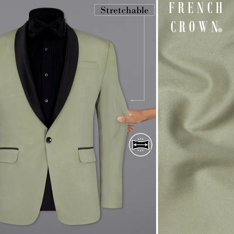 Granite Green Tuxedo With Black Lapel Premium Cotton Stretchable traveler Blazer made by French Crown