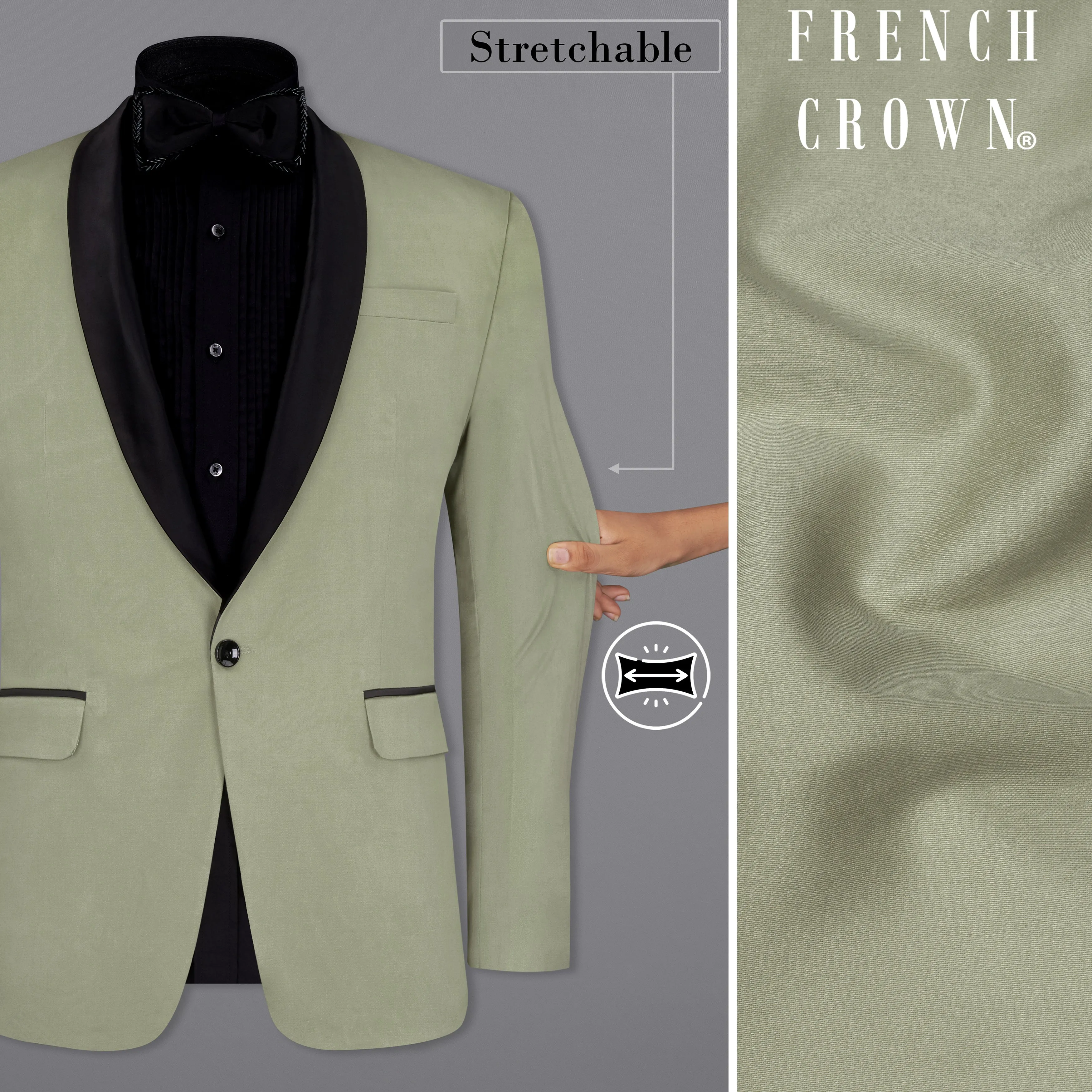 Granite Green Tuxedo With Black Lapel Premium Cotton Stretchable traveler Blazer sold by French Crown