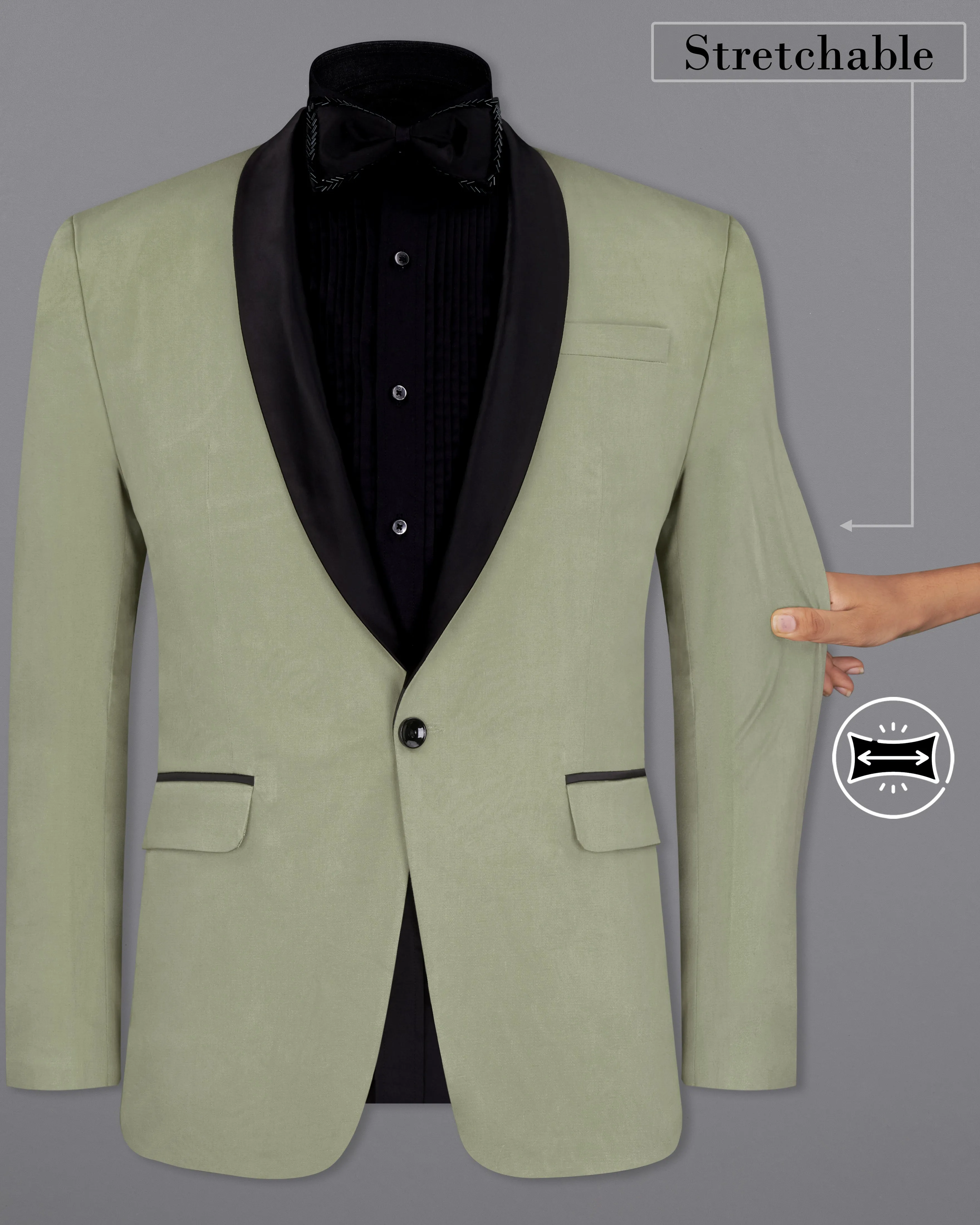 Granite Green Tuxedo With Black Lapel Premium Cotton Stretchable traveler Blazer sold by French Crown product image thumbnail 2