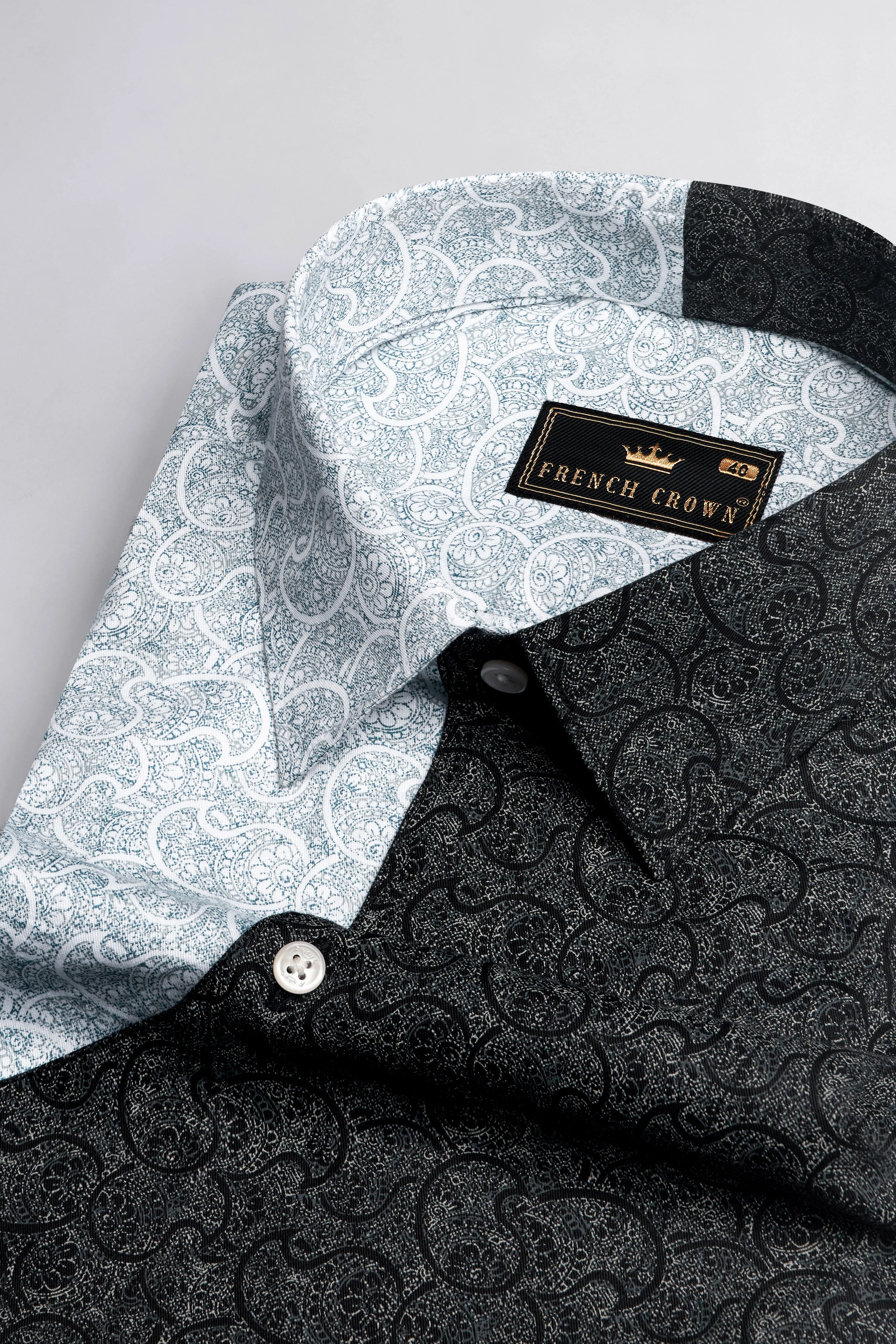 Half Lagoon Blue and Half Black Paisley Printed Super Soft Premium Cotton Designer Shirt sold by French Crown product image thumbnail 4
