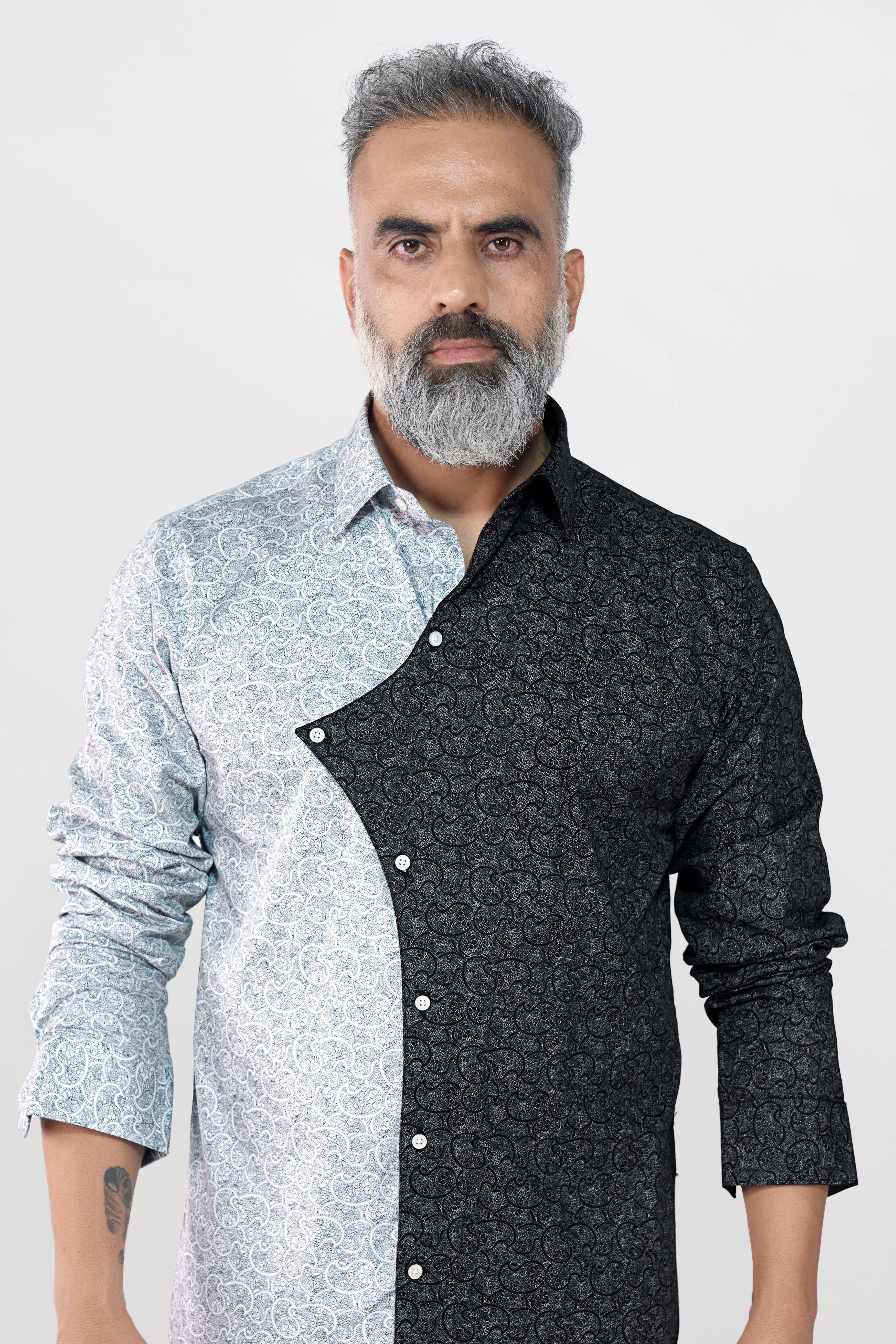 Half Lagoon Blue and Half Black Paisley Printed Super Soft Premium Cotton Designer Shirt sold by French Crown product image thumbnail 2