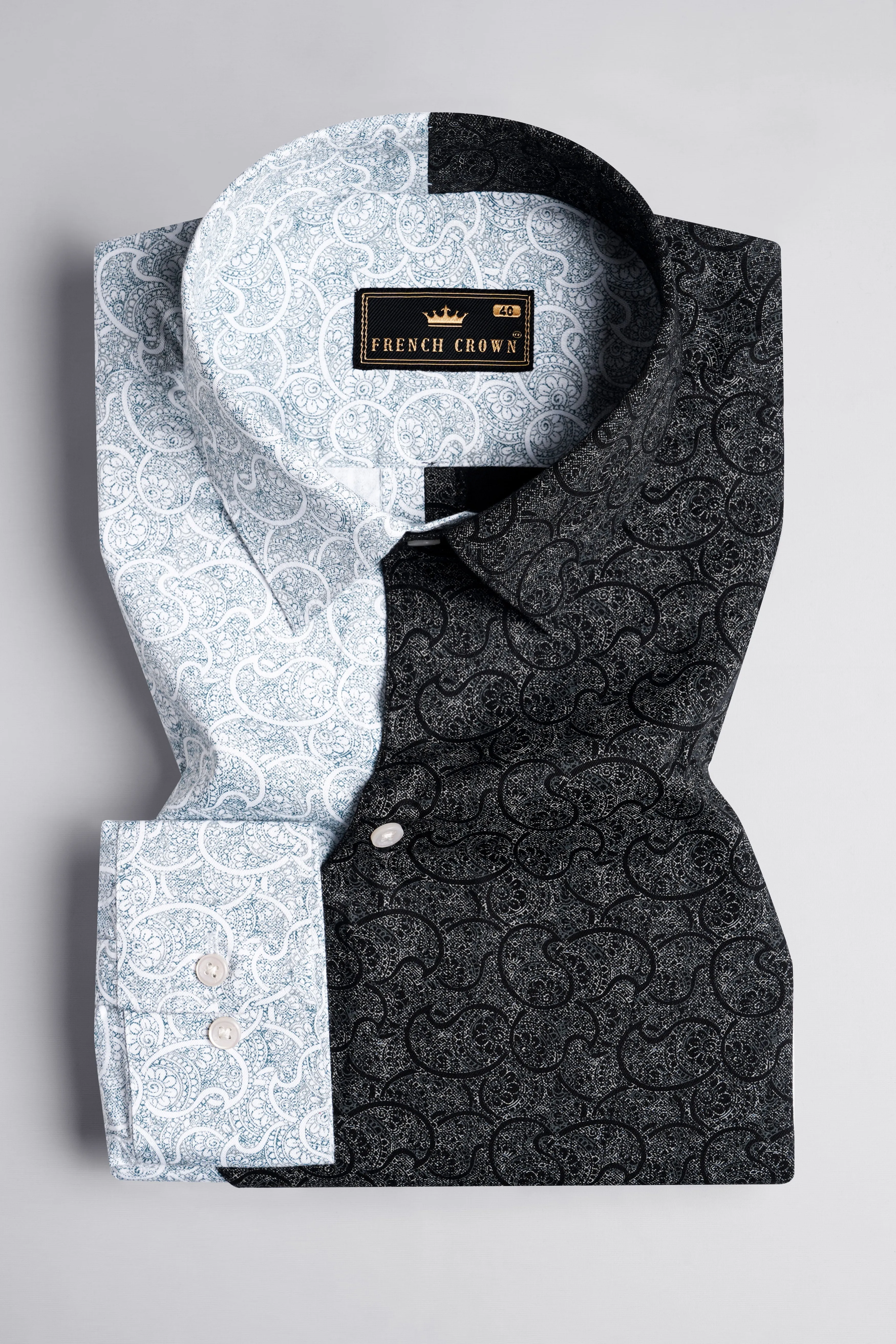 Half Lagoon Blue and Half Black Paisley Printed Super Soft Premium Cotton Designer Shirt sold by French Crown product image thumbnail 5
