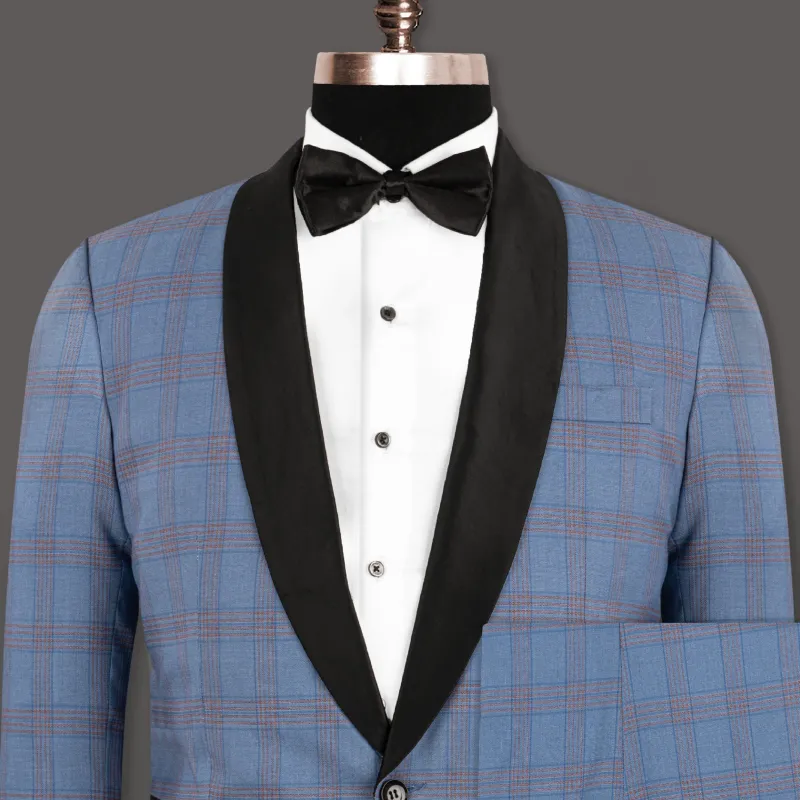 Lynch Light Blue Windowpane Woolrich Tuxedo Suit sold by French Crown