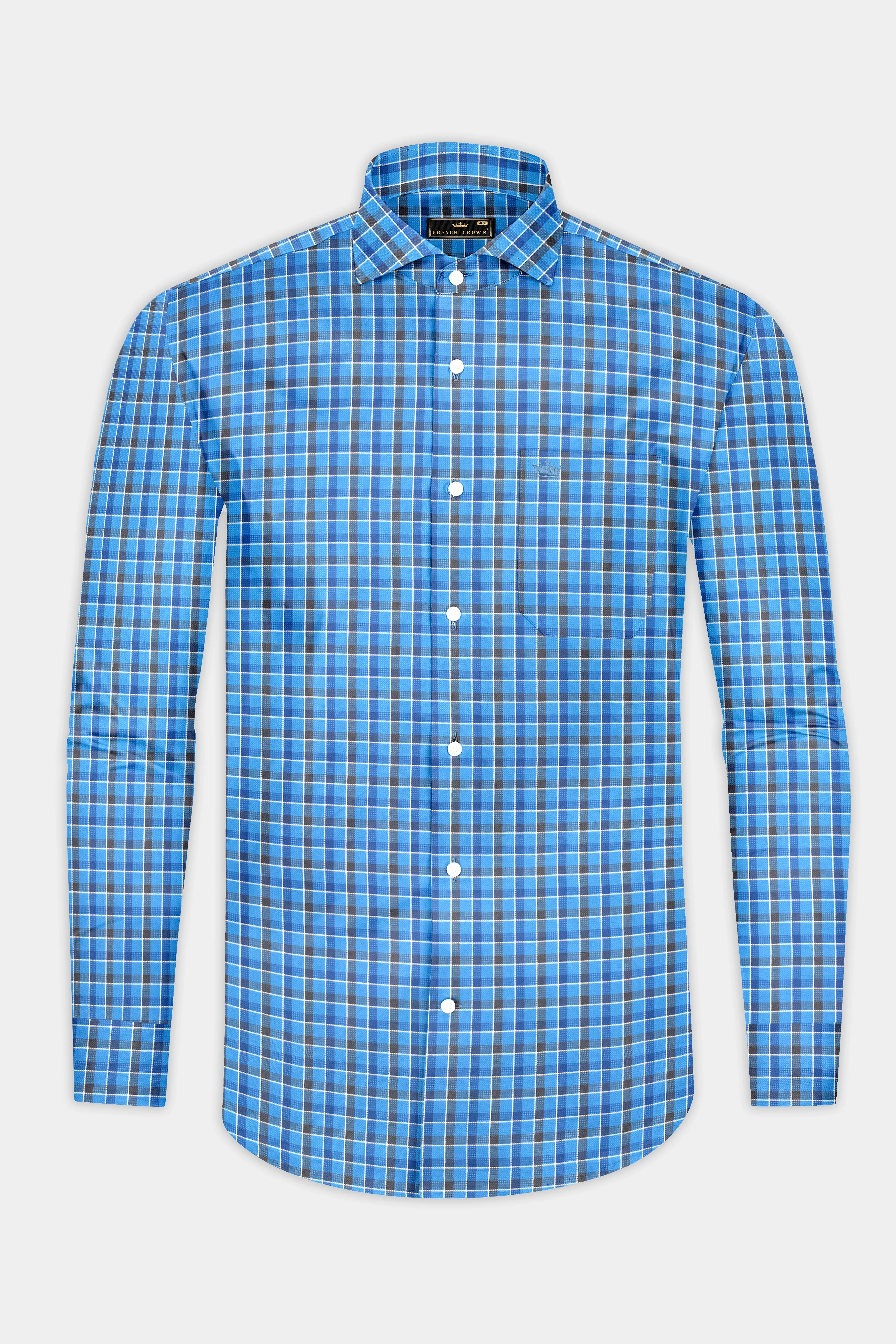 Malibu and St Tropaz Blue Plaid Dobby Textured Premium Giza Cotton Shirt sold by French Crown product image thumbnail 4