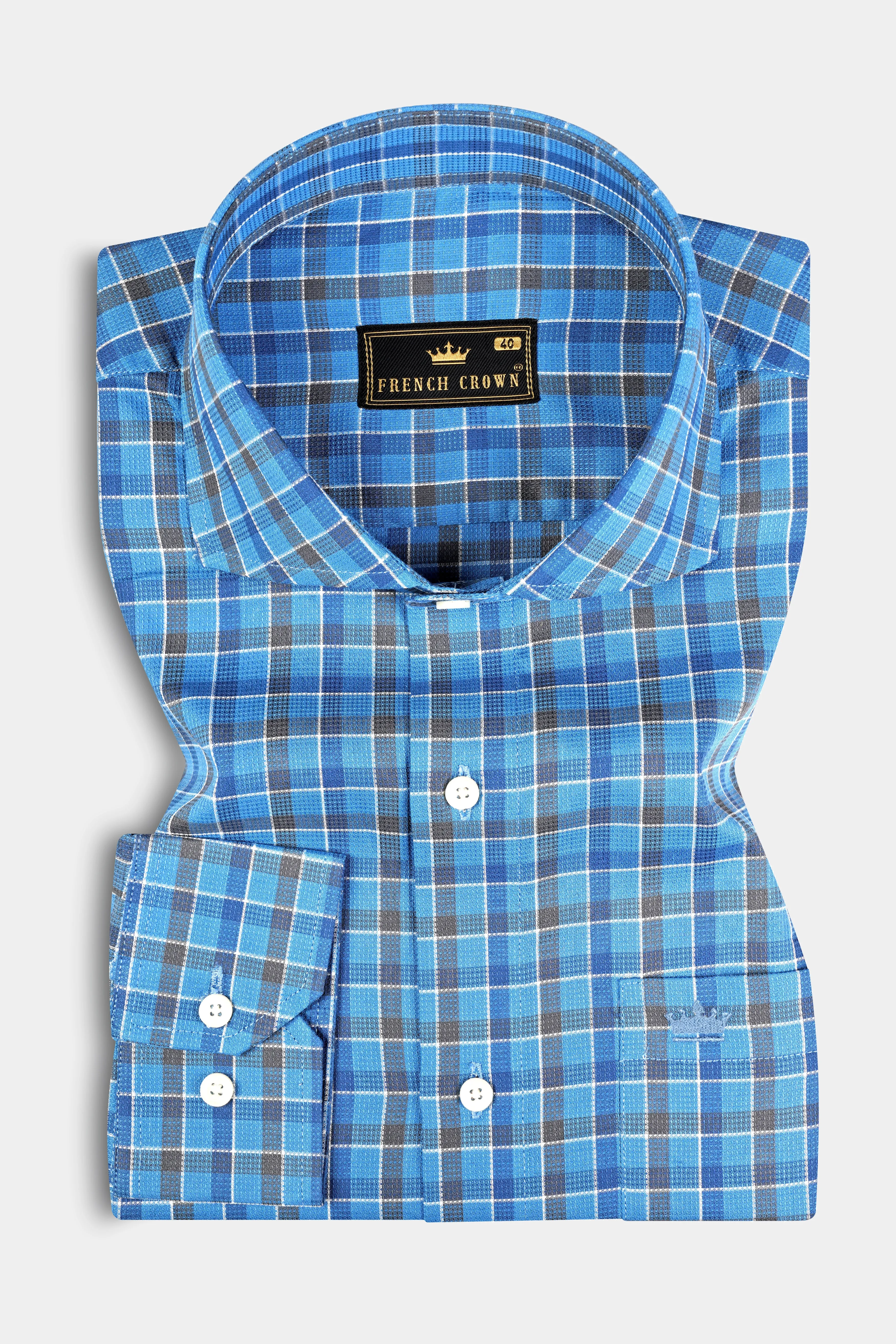 Malibu and St Tropaz Blue Plaid Dobby Textured Premium Giza Cotton Shirt sold by French Crown product image thumbnail 3