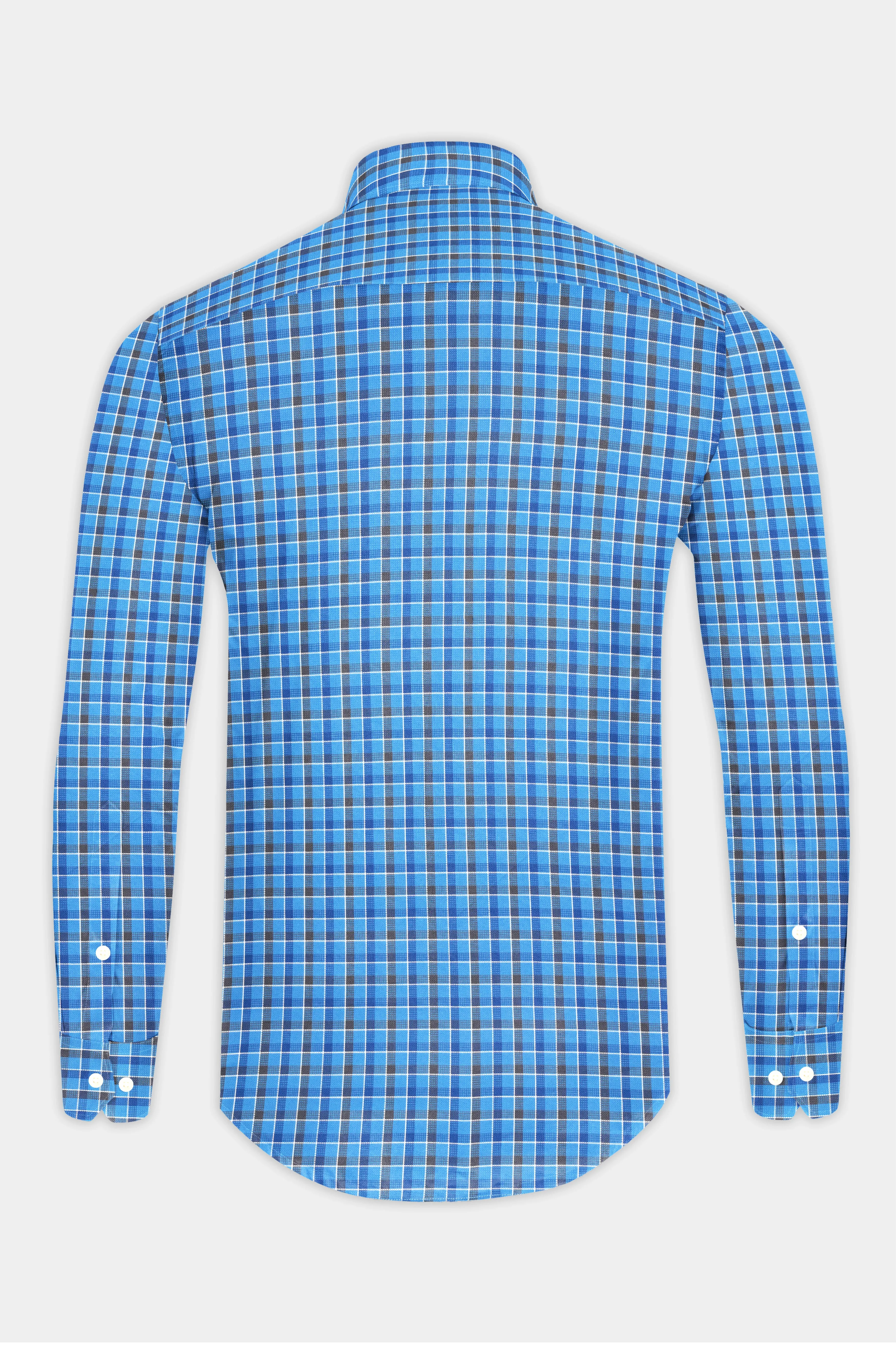 Malibu and St Tropaz Blue Plaid Dobby Textured Premium Giza Cotton Shirt sold by French Crown product image thumbnail 5