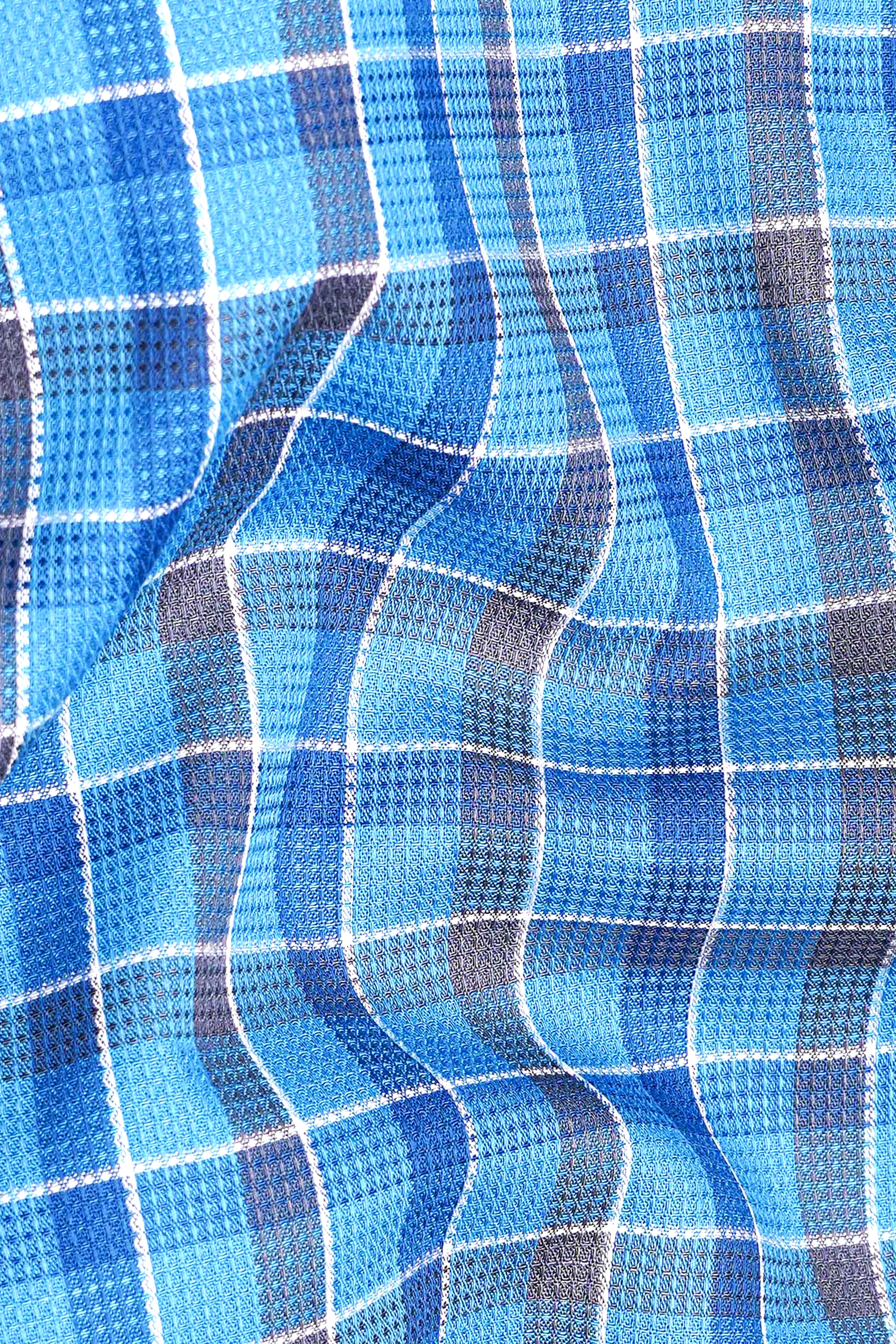 Malibu and St Tropaz Blue Plaid Dobby Textured Premium Giza Cotton Shirt sold by French Crown product image thumbnail 2
