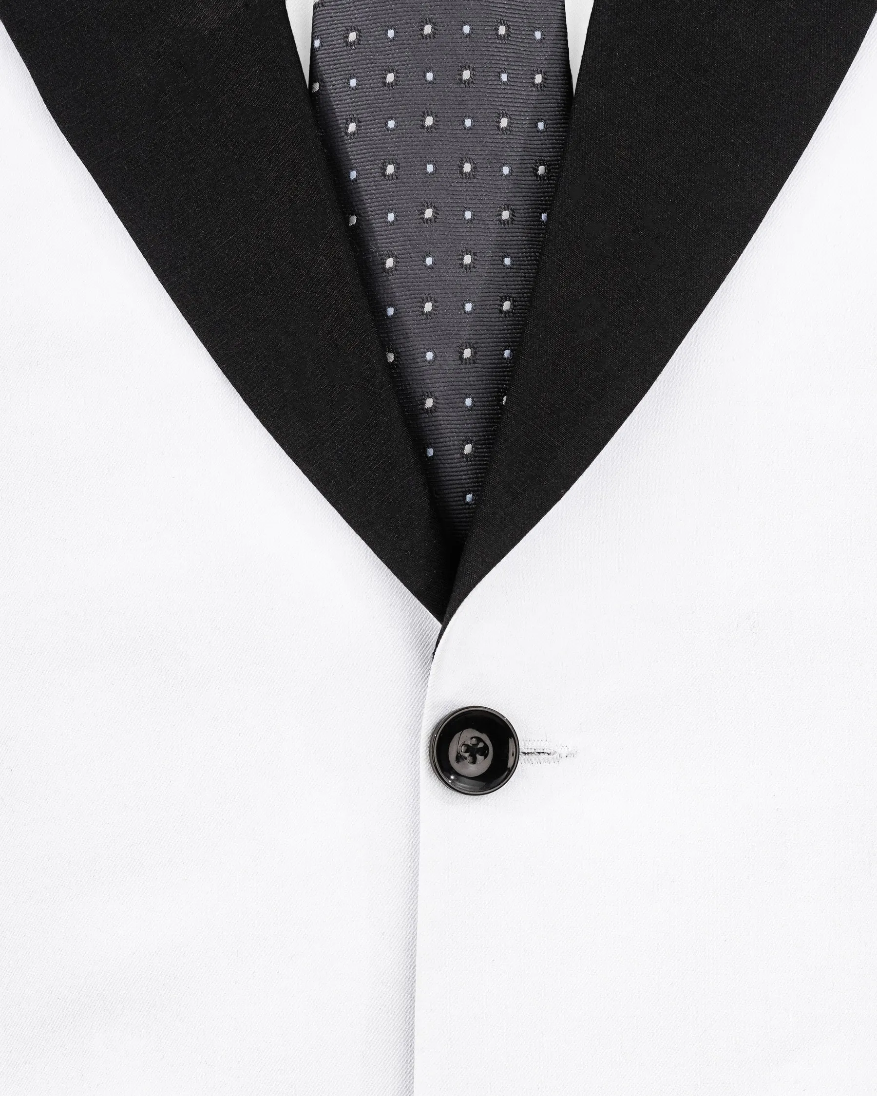 Bright White Stretchable Subtle Sheen and Black Single Breasted Designer Block Suit sold by French Crown product image thumbnail 5