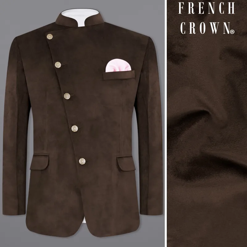 Bistre Brown Cross Placket Bandhgala Velvet Designer Blazer sold by French Crown