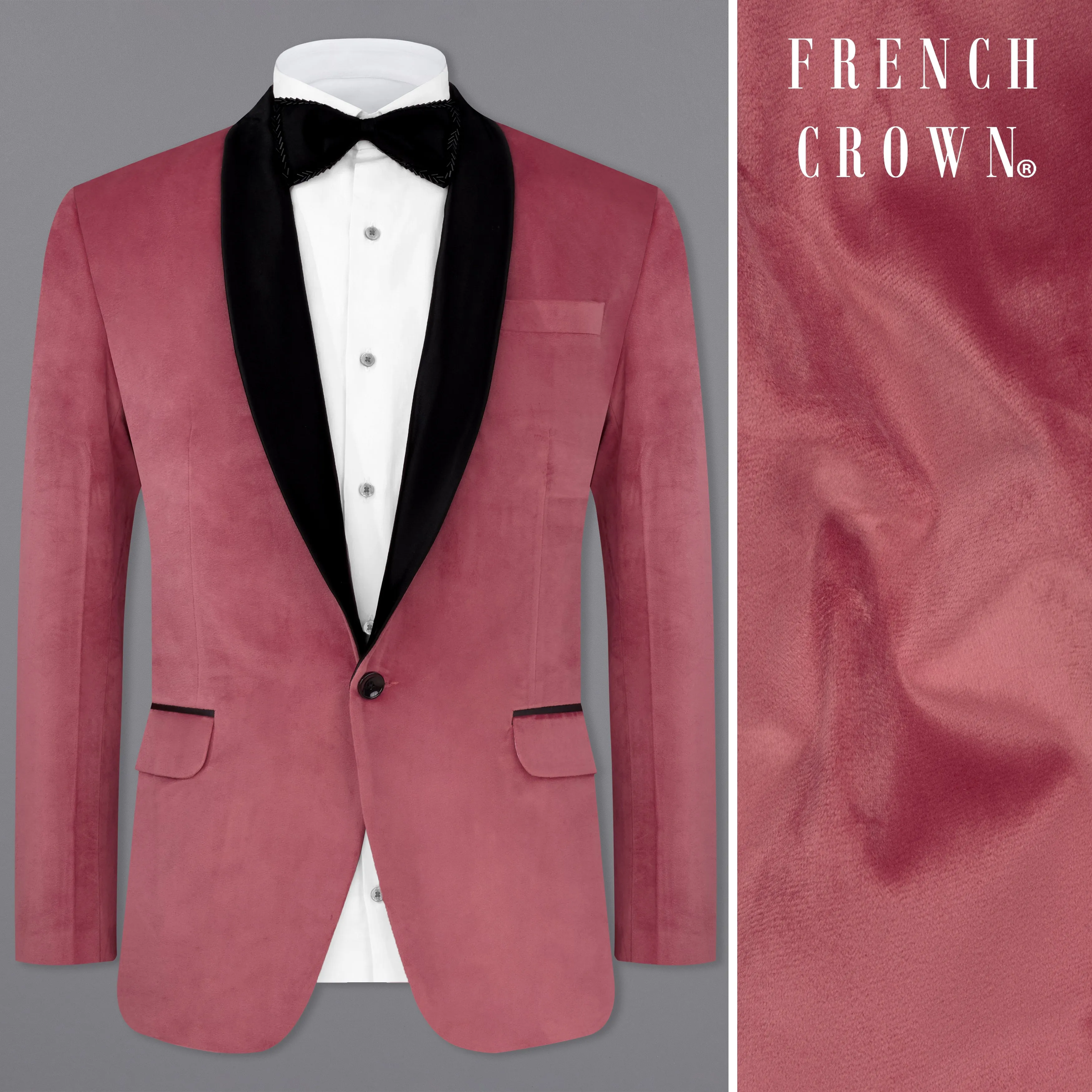 Rose Taupe Pink Velvet Tuxedo Designer Blazer sold by French Crown