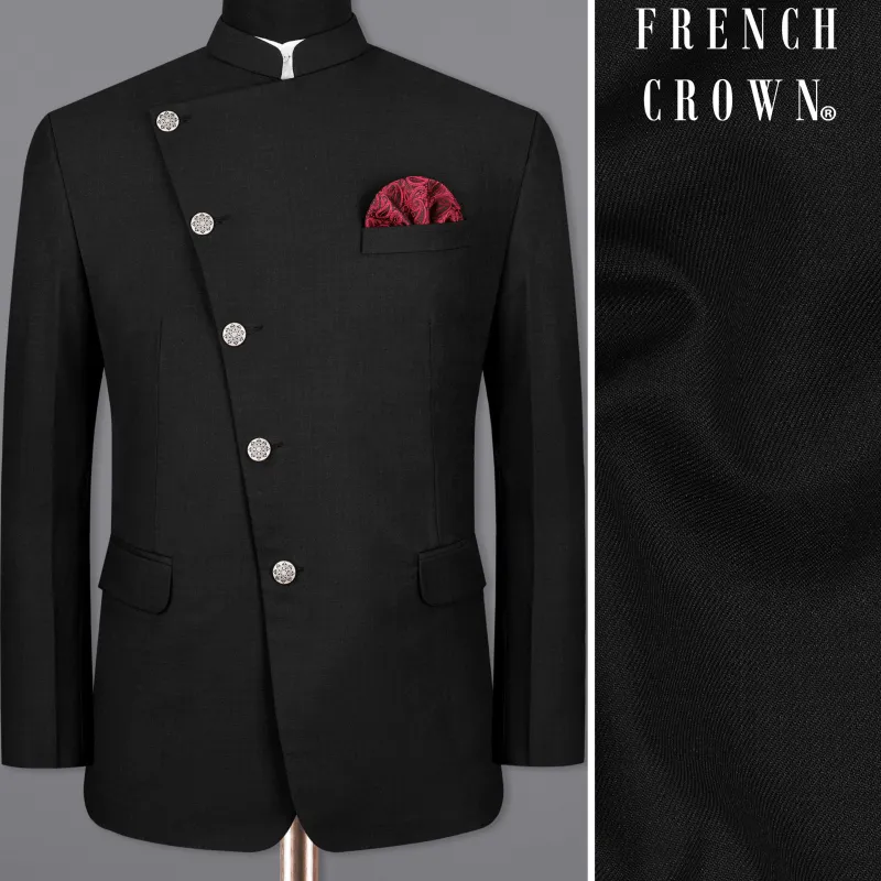 Jade Black Cross Placket Bandhgala Blazer sold by French Crown