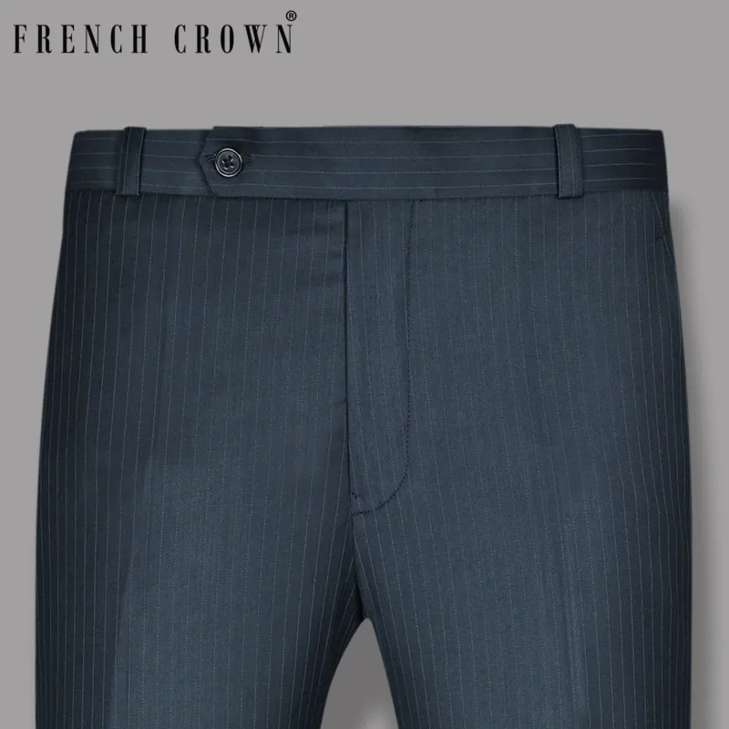 Navy Pinstriped Wool Blend Formal Pant sold by French Crown