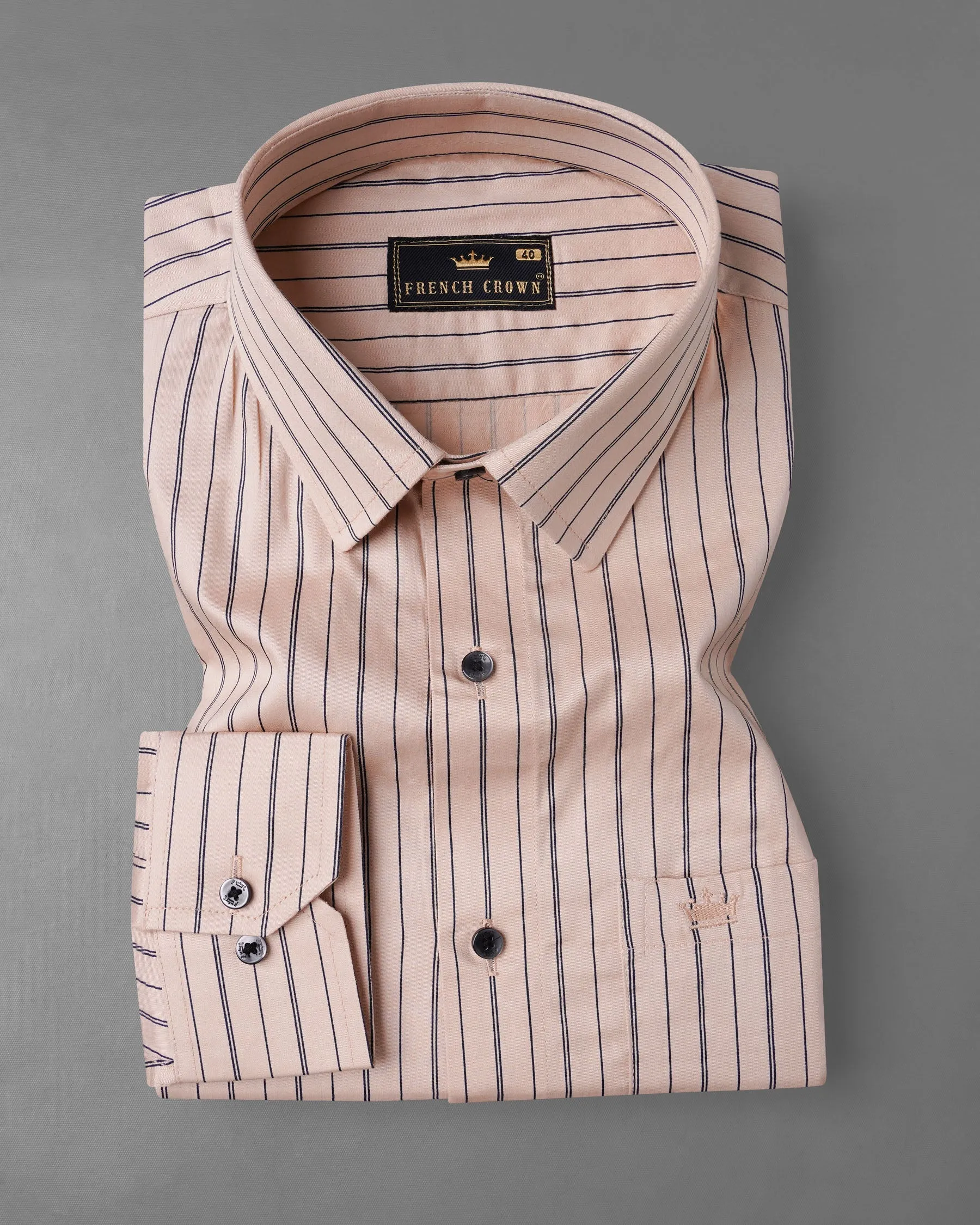 Timberwolf Brown with Black Striped Super Soft Premium Cotton Shirt sold by French Crown product image thumbnail 3