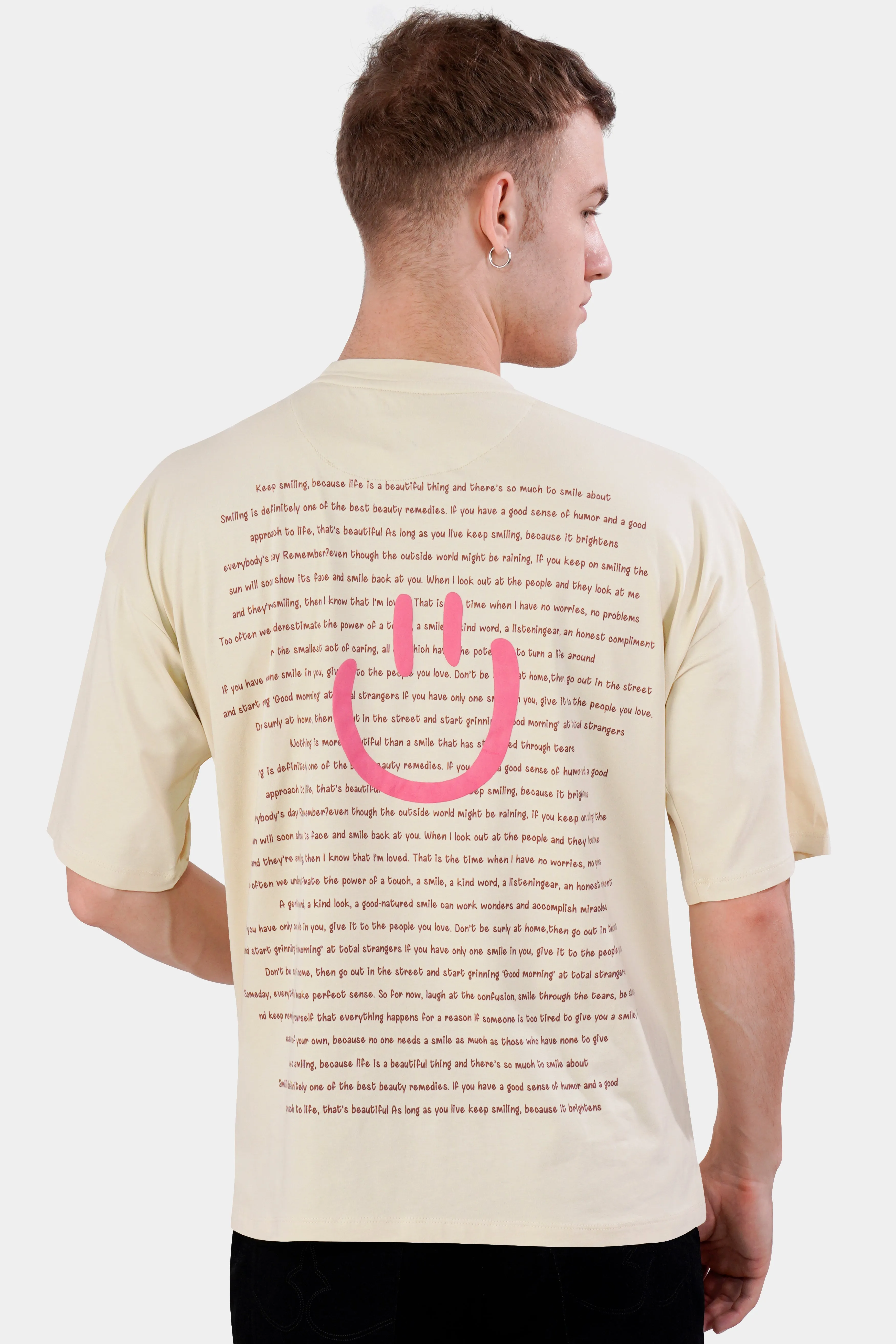 Almond Cream Printed Premium Cotton Oversized T-shirt sold by French Crown product image thumbnail 5