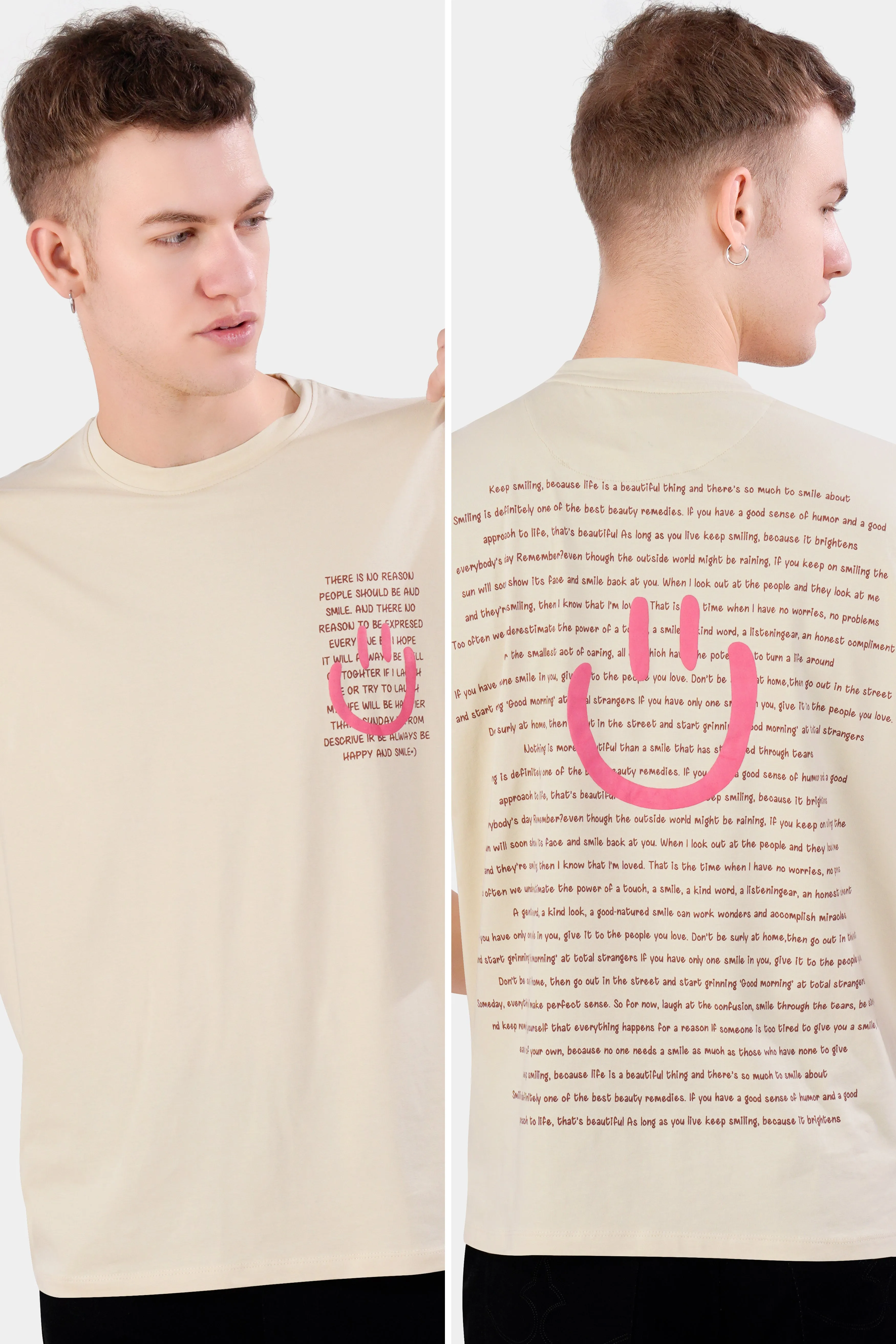Almond Cream Printed Premium Cotton Oversized T-shirt sold by French Crown product image thumbnail 2