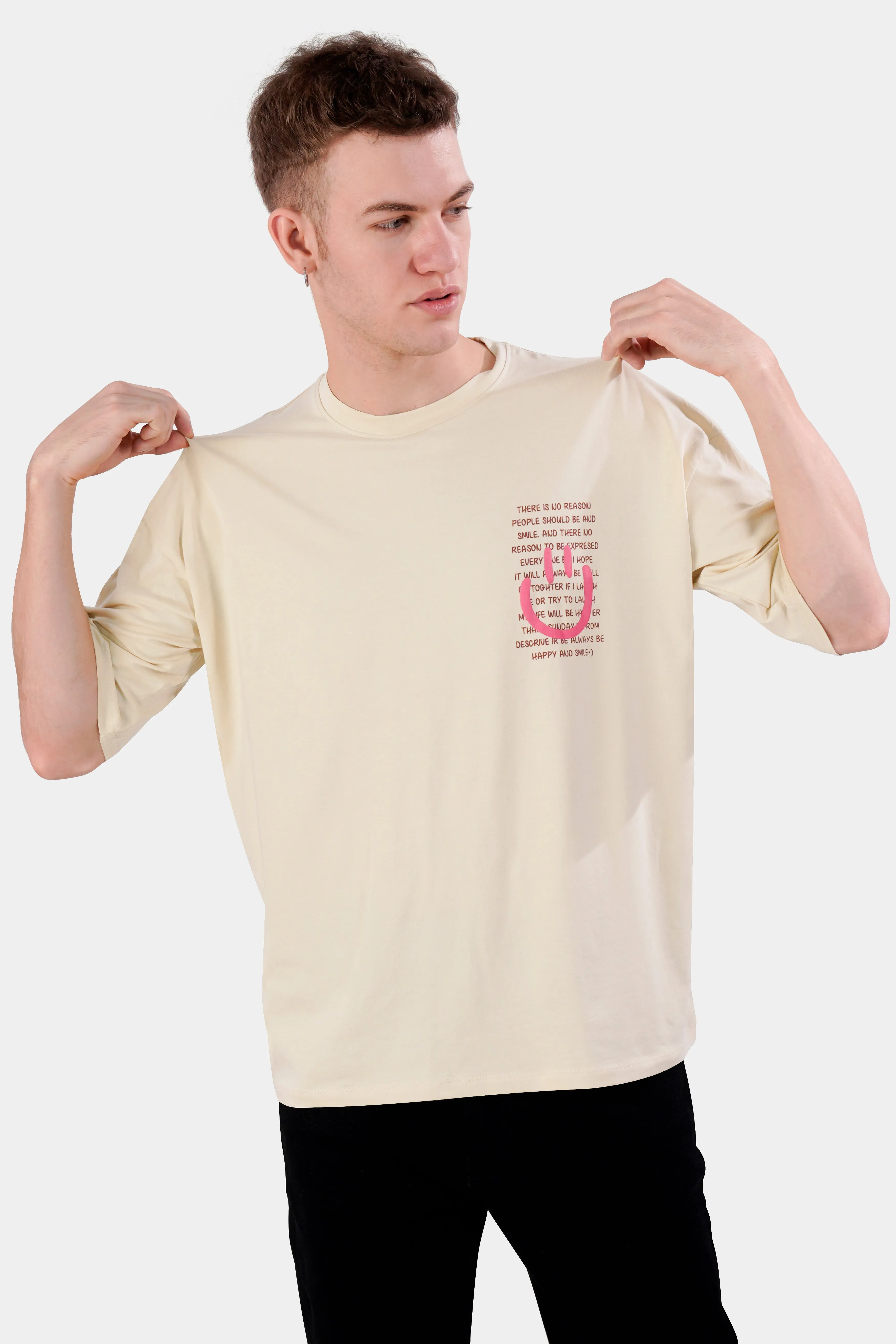 Almond Cream Printed Premium Cotton Oversized T-shirt sold by French Crown product image thumbnail 4