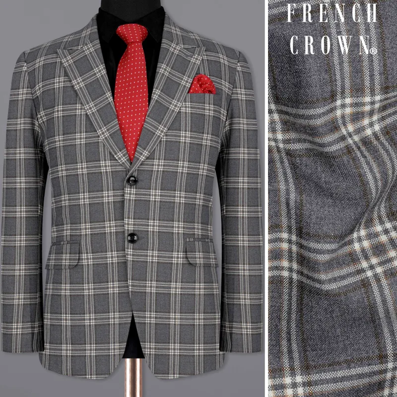 Smoky Gray Plaid Single Breasted Blazer sold by French Crown