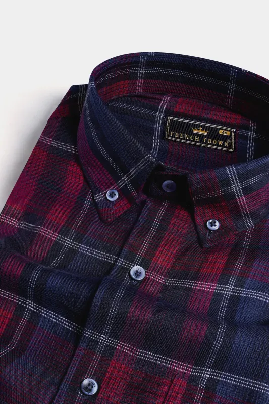 Paprika Red and Cloud Burst Blue Twill Plaid Premium Cotton Shirt sold by French Crown