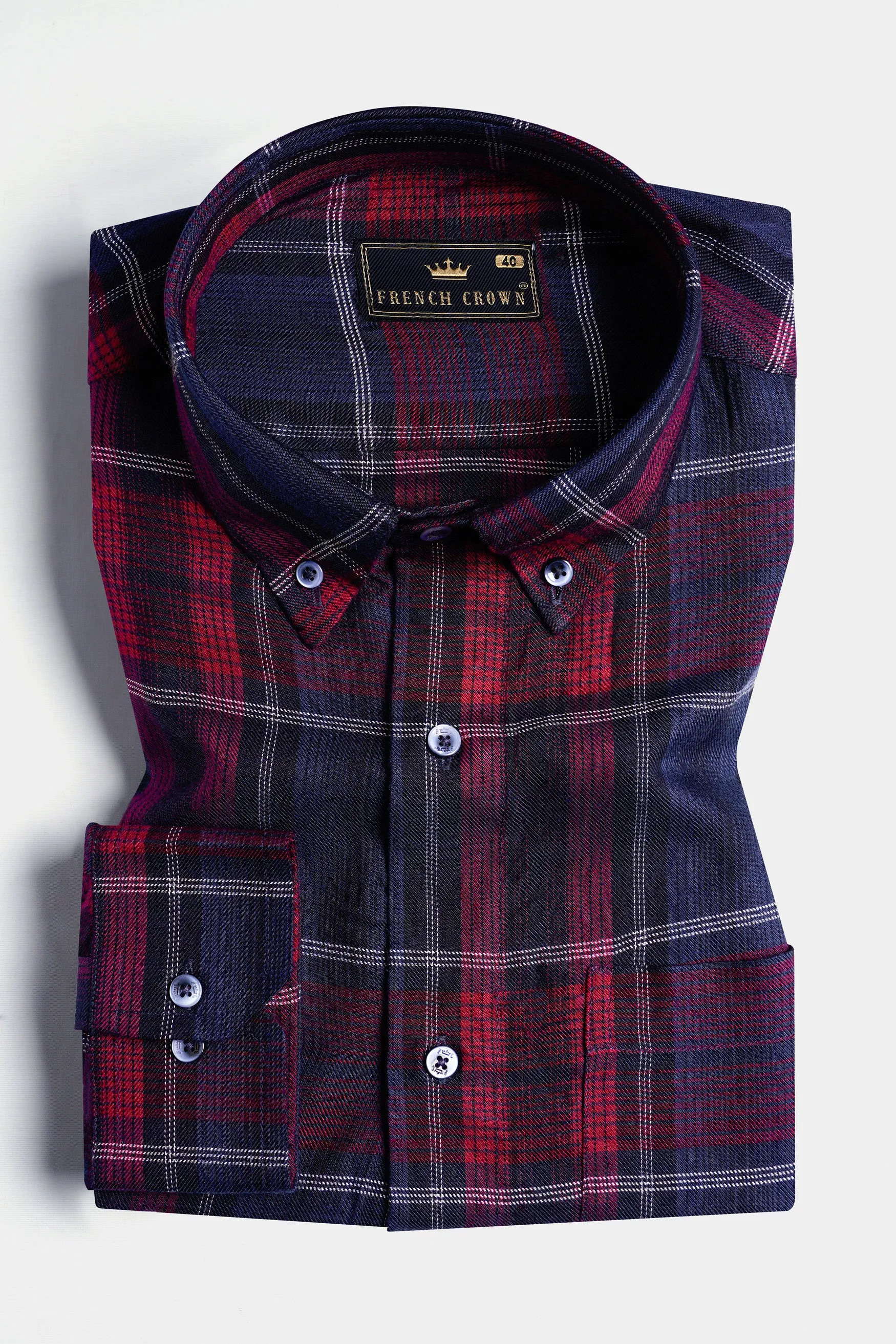 Paprika Red and Cloud Burst Blue Twill Plaid Premium Cotton Shirt sold by French Crown product image thumbnail 3