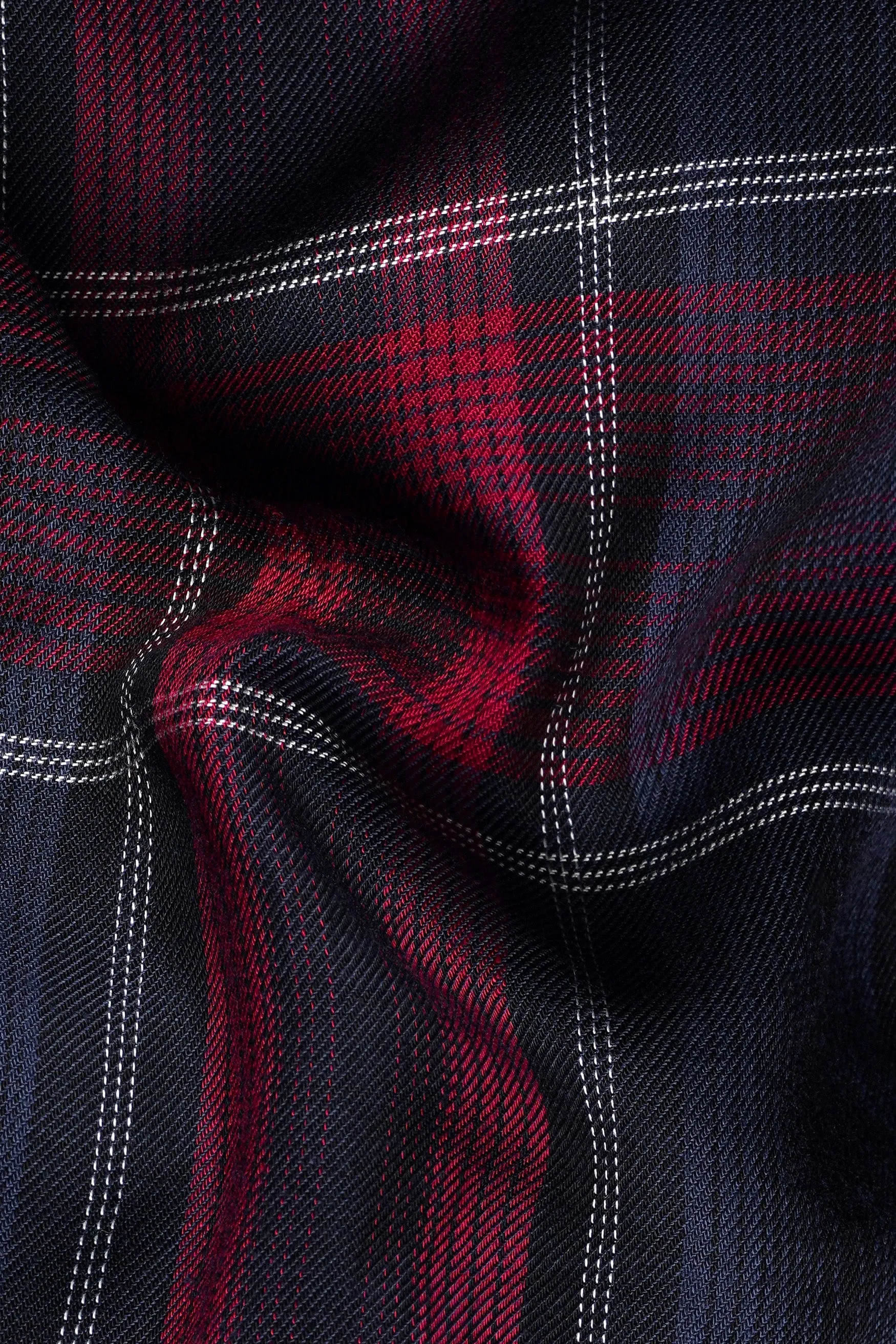 Paprika Red and Cloud Burst Blue Twill Plaid Premium Cotton Shirt sold by French Crown product image thumbnail 2