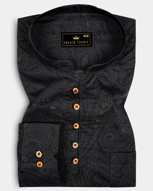 Paislux-Zeus Black Paisley Printed Super Soft Premium Cotton Casual Kurta Shirt sold by French Crown