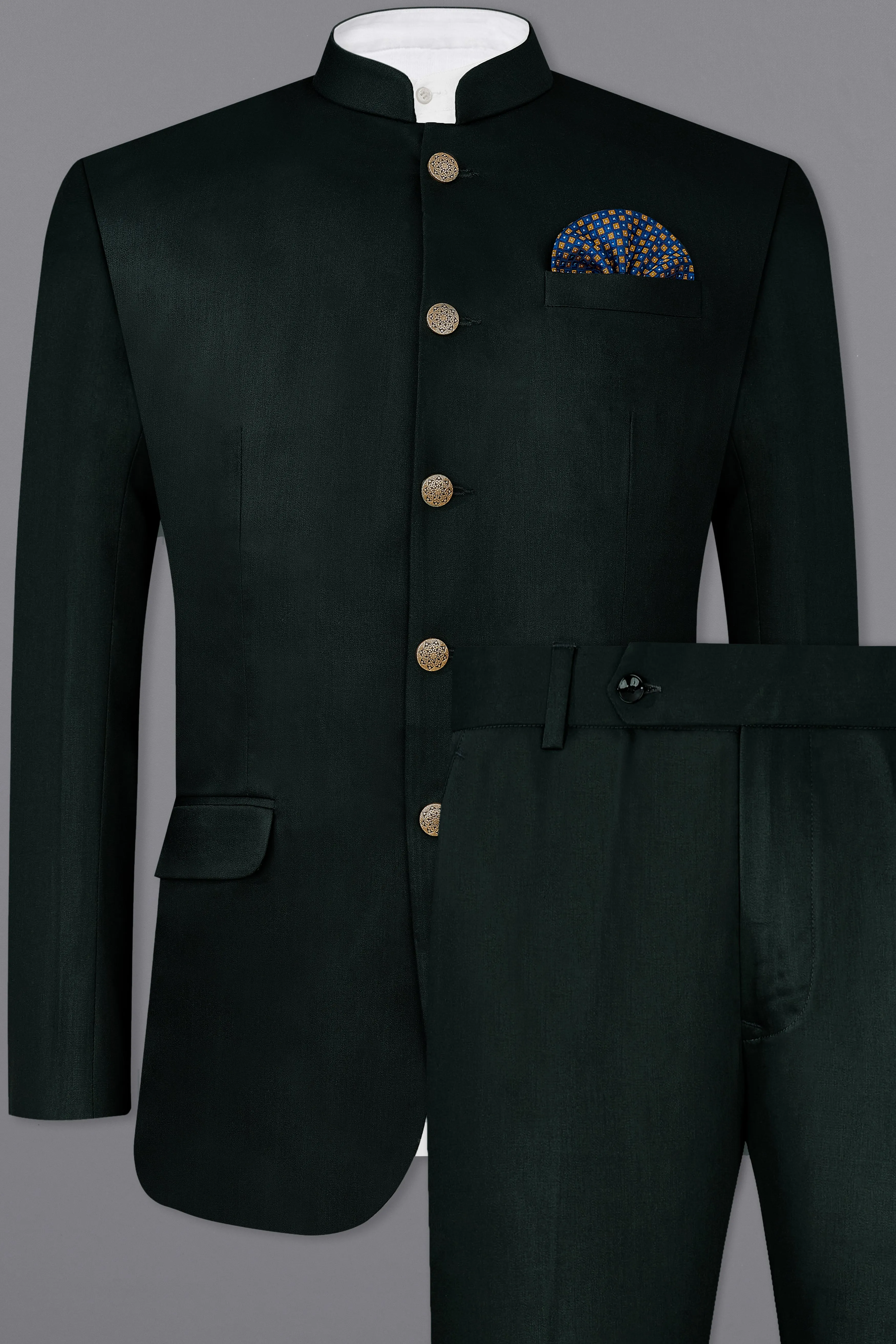 Juniper Green Subtle Sheen Bandhgala/Mandarin Suit sold by French Crown product image thumbnail 2