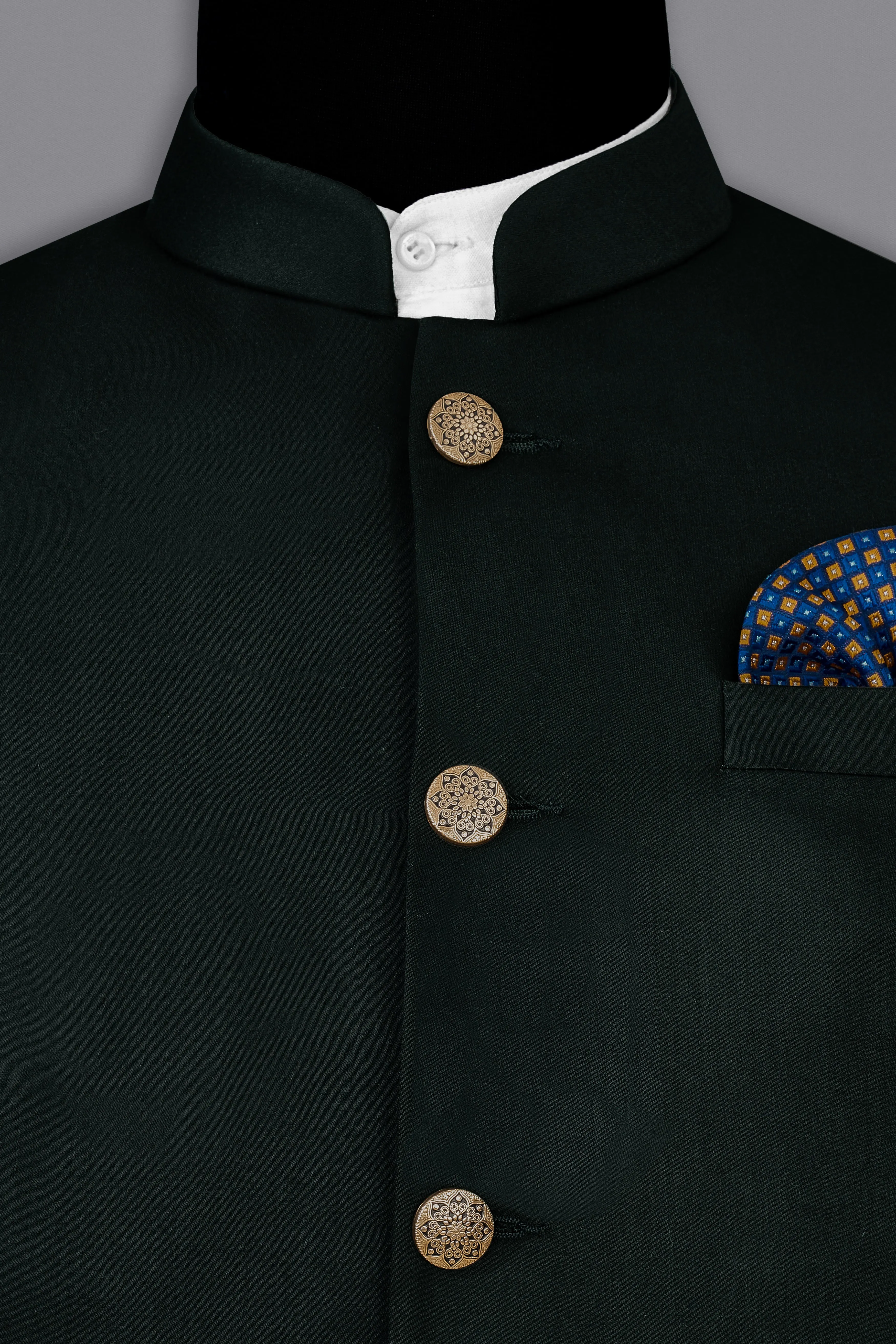 Juniper Green Subtle Sheen Bandhgala/Mandarin Suit sold by French Crown product image thumbnail 5