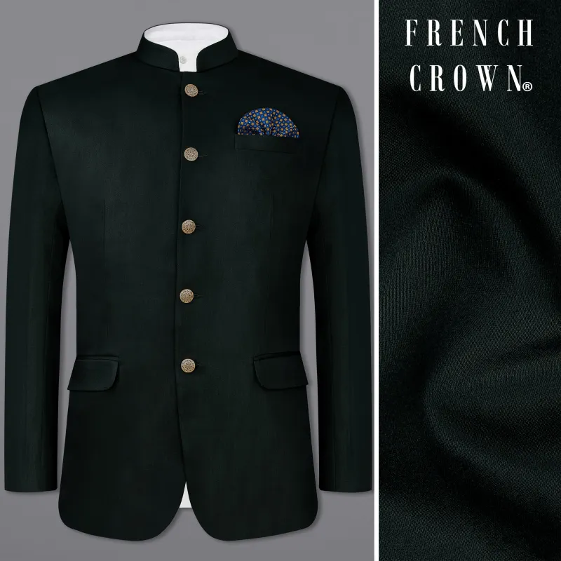 Juniper Green Subtle Sheen Bandhgala/Mandarin Blazer sold by French Crown