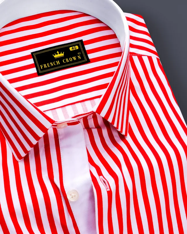Cuffire-Milano Red And Bright White Striped Super Soft Premium Cotton Dress Shirt sold by French Crown